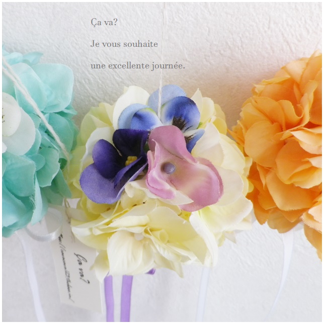 パンジーと紫陽花の春のお花のボール イエロー Iichi ハンドメイド クラフト作品 手仕事品の通販