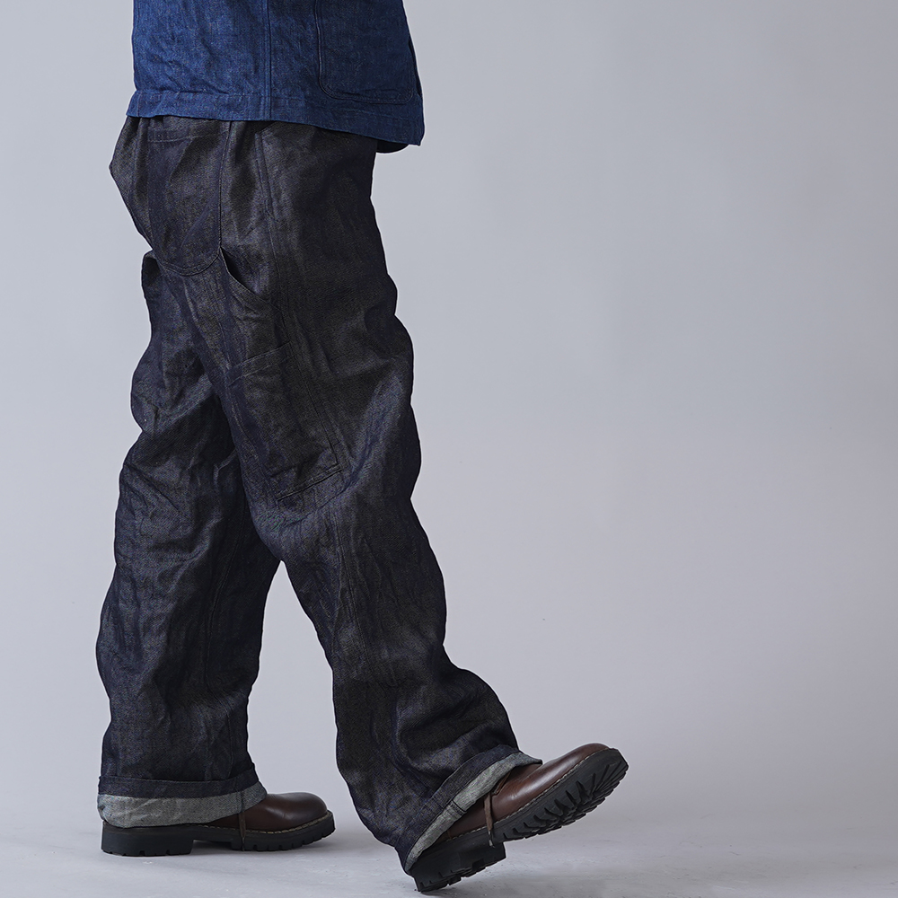 Wafu 厚地 岡山リネンデニム ワイドパンツ 丈長め 股上深め ダークインディゴ B004e Din3 Iichi ハンドメイド クラフト作品 手仕事品の通販