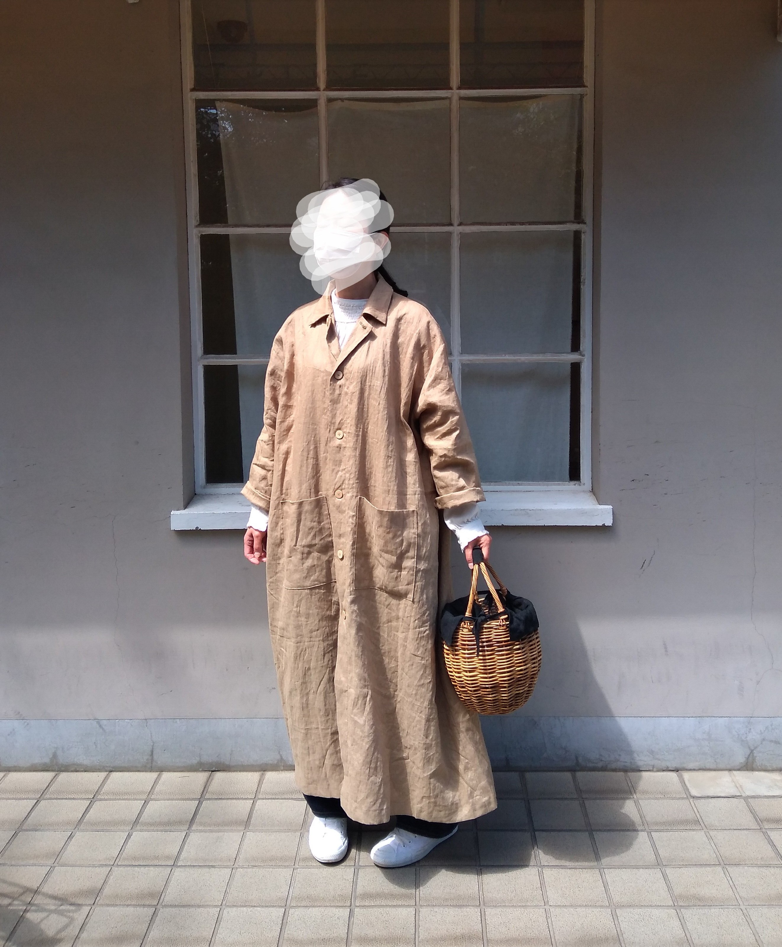 秋コーデ リネンオーバーサイズコート カーキ色 着回し力 旬なサイズ感 ばさっとラフに 羽織り Iichi ハンドメイド クラフト作品 手仕事品の通販