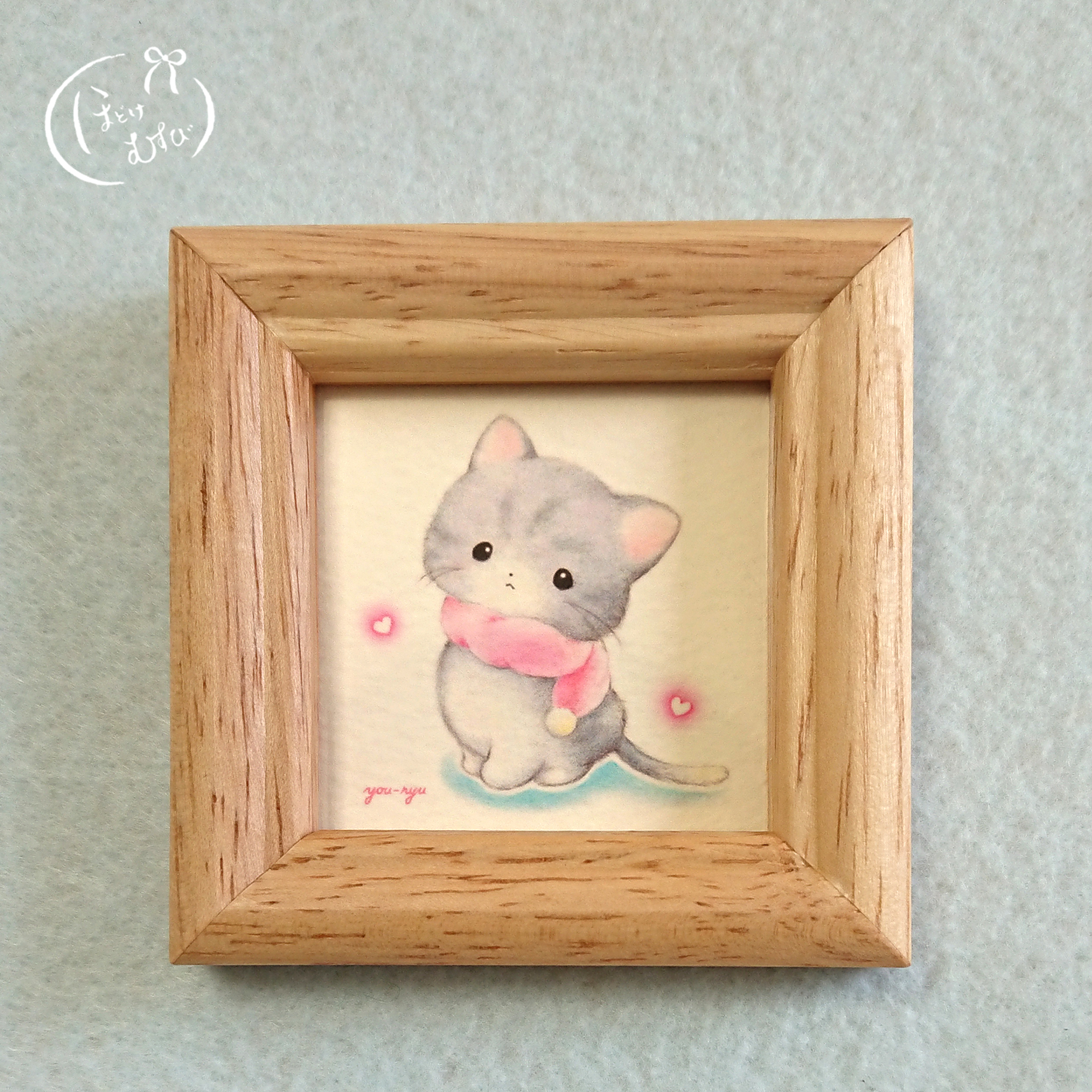 額付ミニイラスト ねこちゃんの冬の想い出 Iichi ハンドメイド クラフト作品 手仕事品の通販