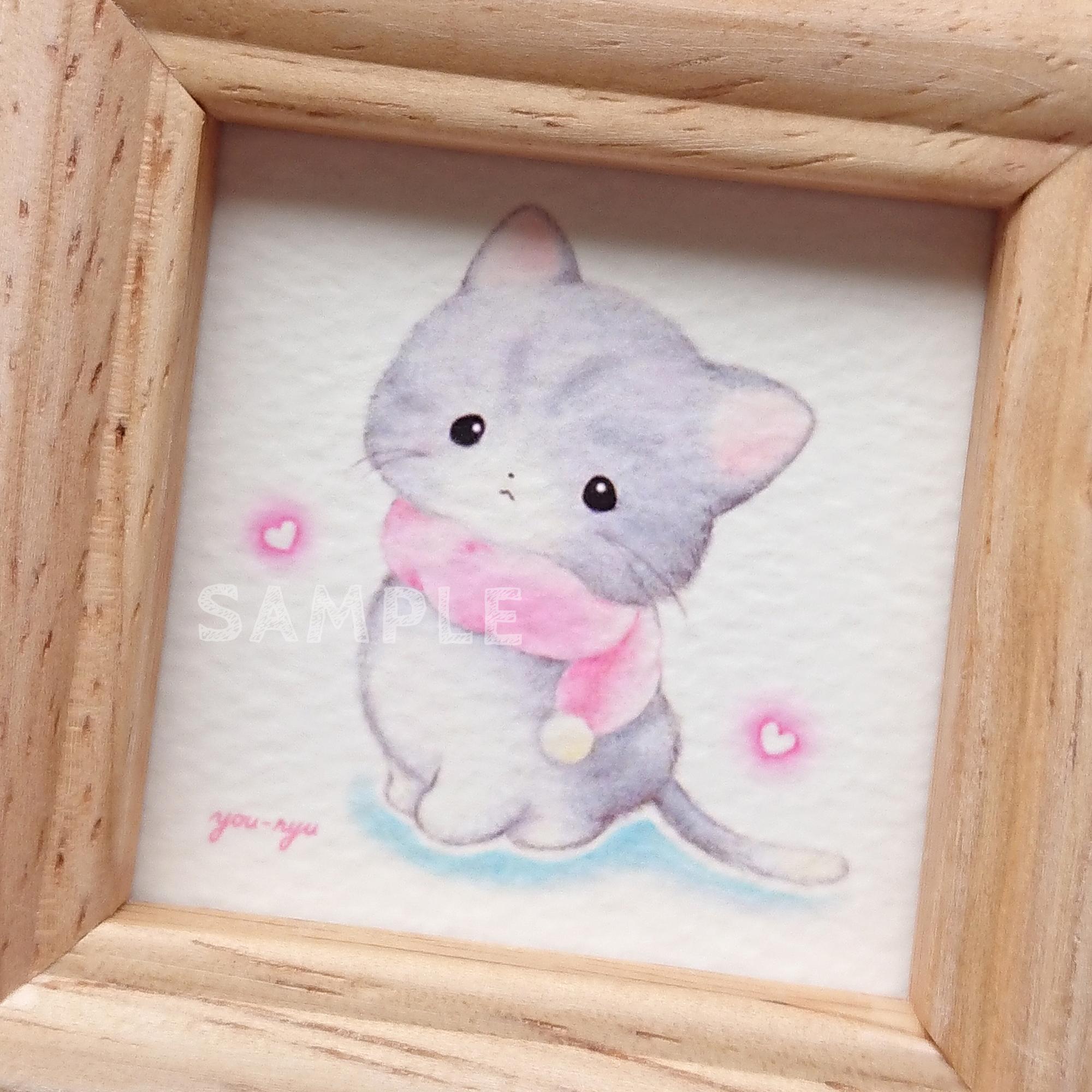 額付ミニイラスト ねこちゃんの冬の想い出 Iichi ハンドメイド クラフト作品 手仕事品の通販