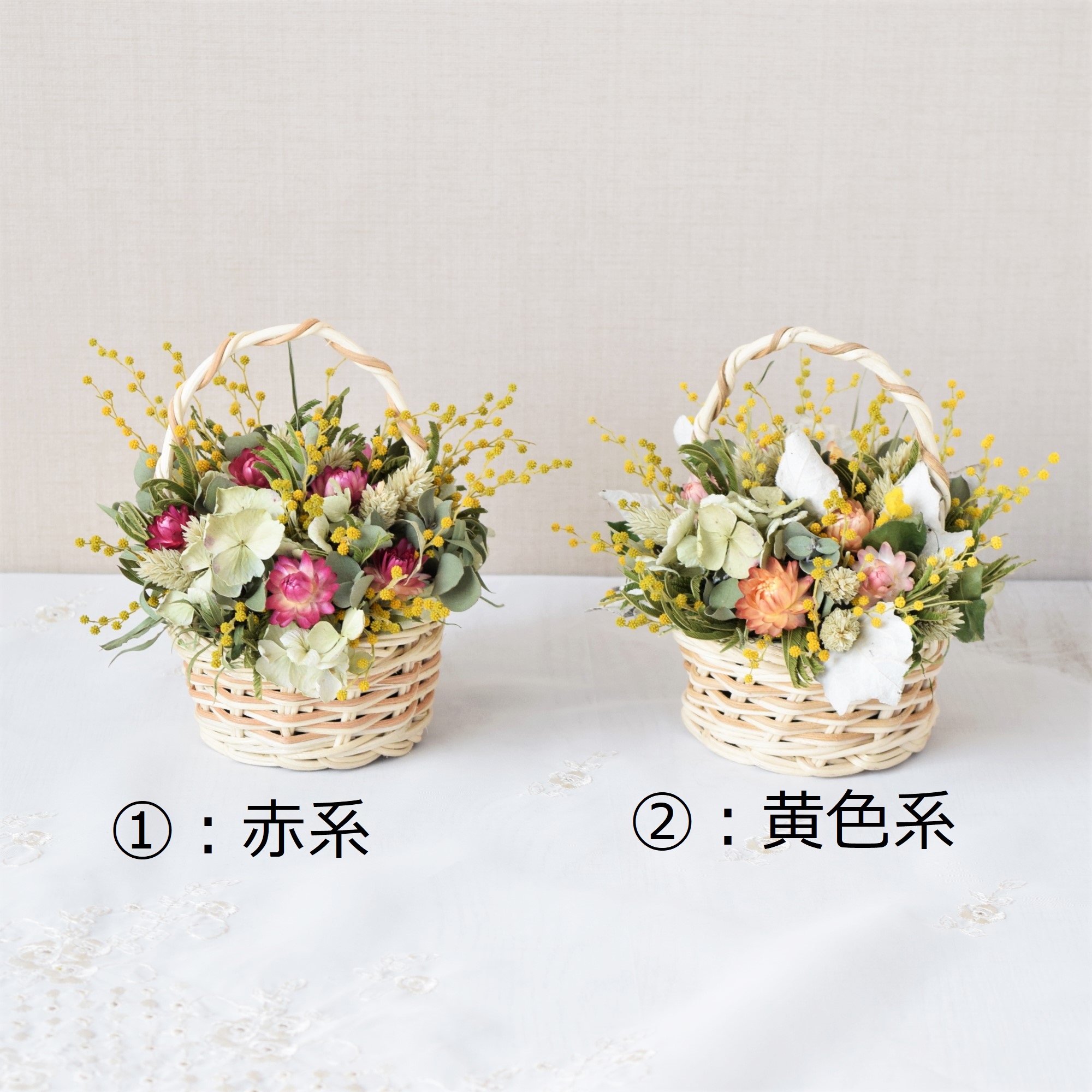 ミモザの小さなバスケットアレンジ Iichi ハンドメイド クラフト作品 手仕事品の通販