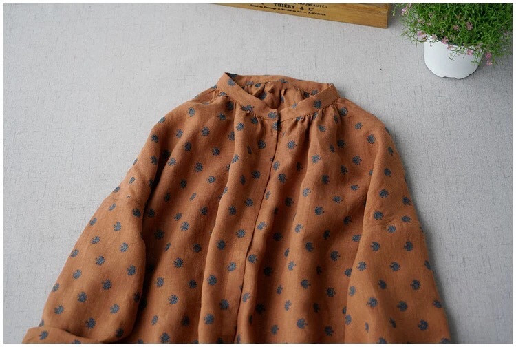 上質リネン100 総刺繍ポケット付大人可愛い長袖ワンピース レンガオレンジ Iichi ハンドメイド クラフト作品 手仕事品の通販