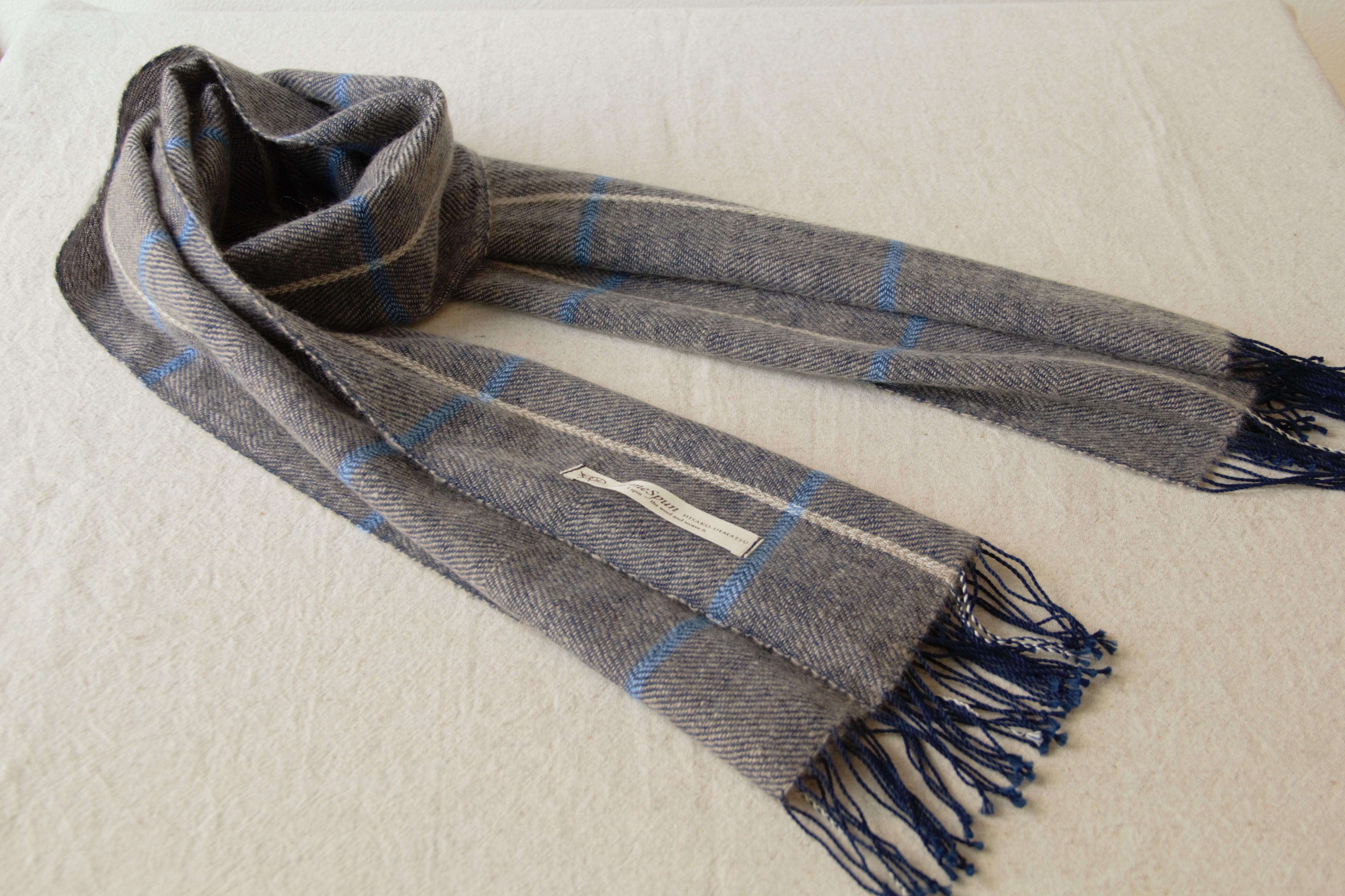 ホームスパン コットンカシミヤストール 青 Iichi ハンドメイド クラフト作品 手仕事品の通販