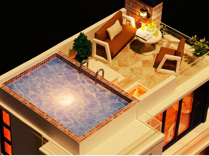 露天風呂のある二階建ての家 ミニチュア ドールハウス 完成品 Iichi ハンドメイド クラフト作品 手仕事品の通販