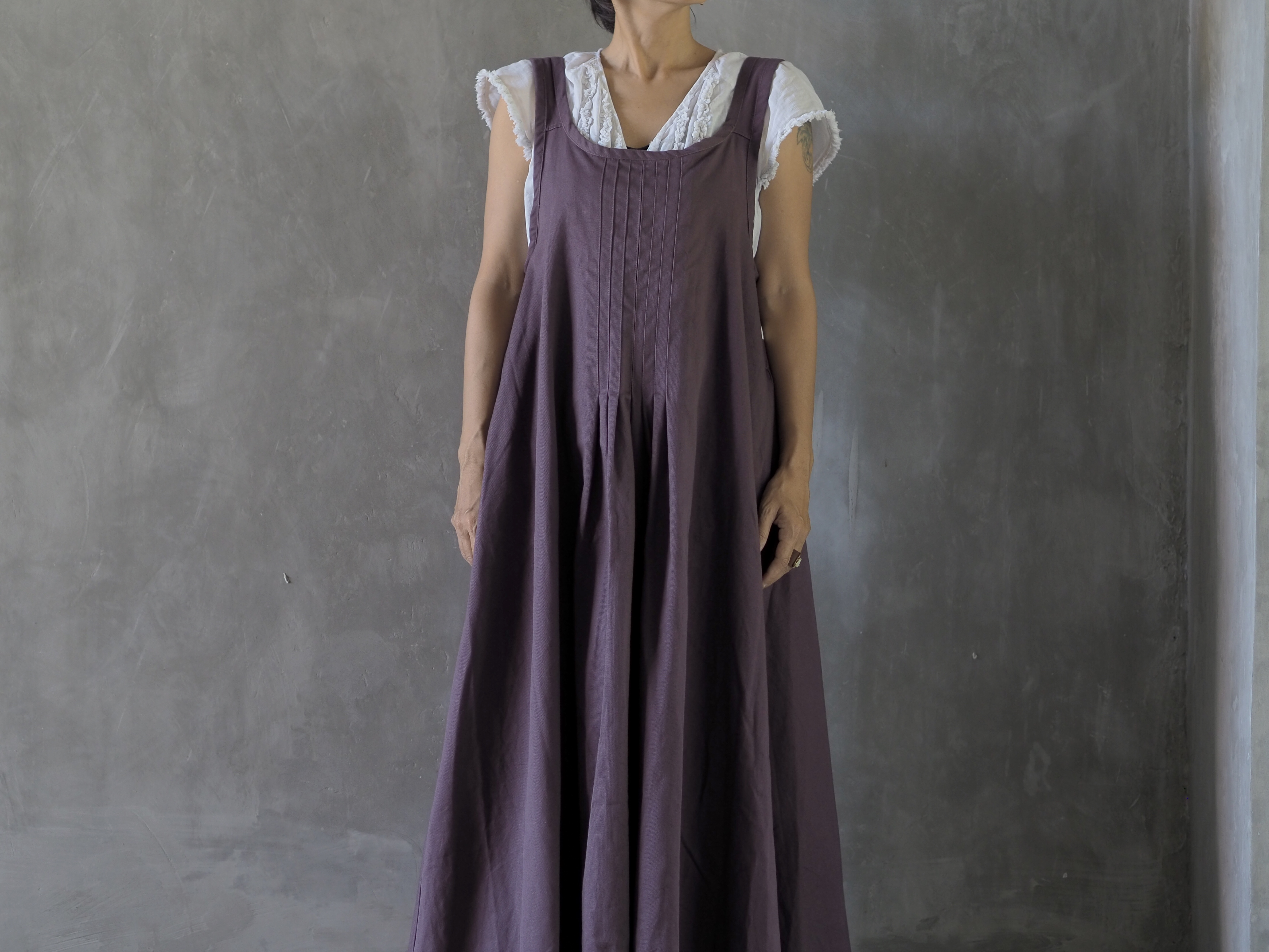 マキシ丈 テントラインワンピース グレーパープル Iichi ハンドメイド クラフト作品 手仕事品の通販