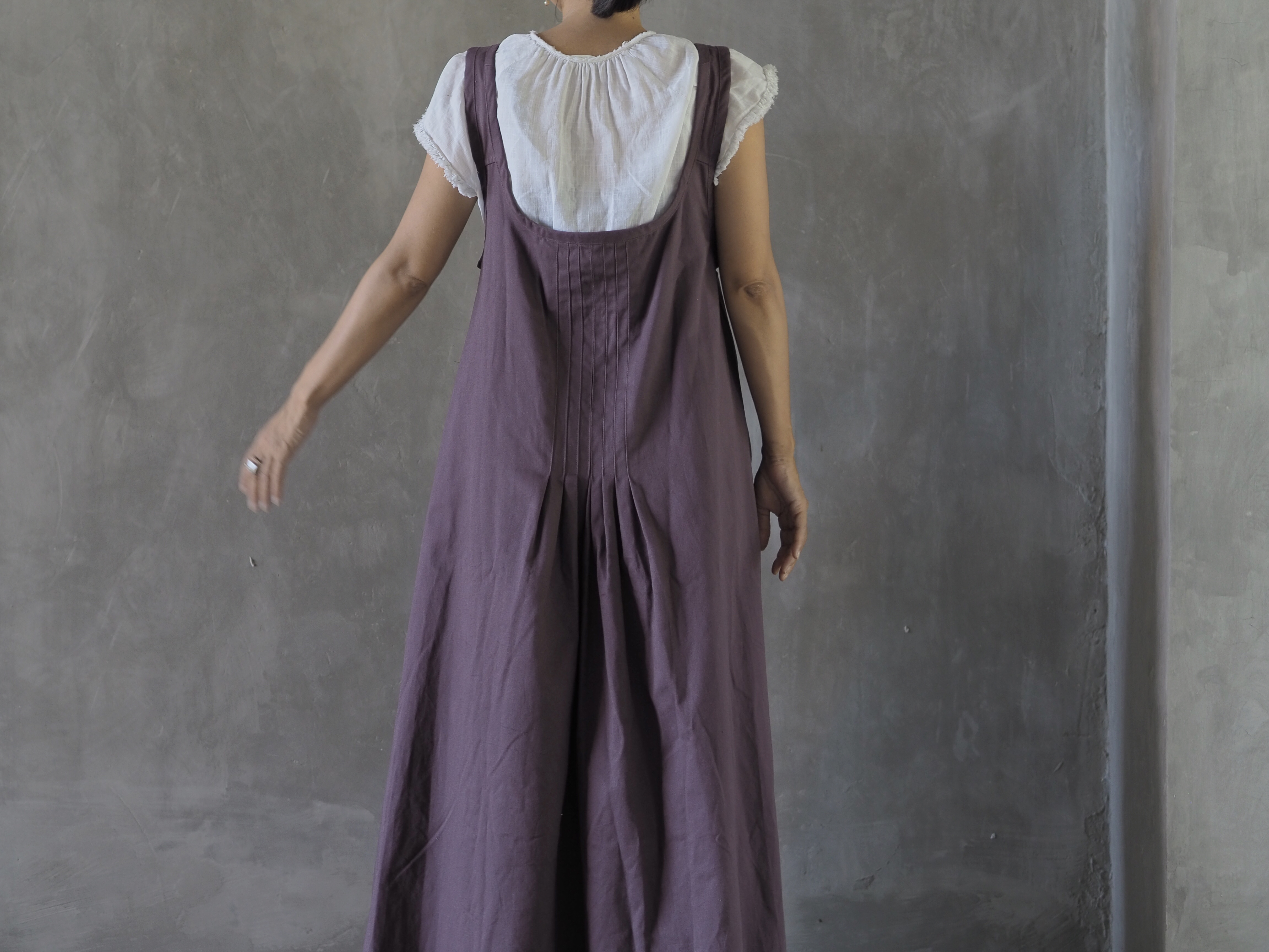 マキシ丈 テントラインワンピース グレーパープル Iichi ハンドメイド クラフト作品 手仕事品の通販