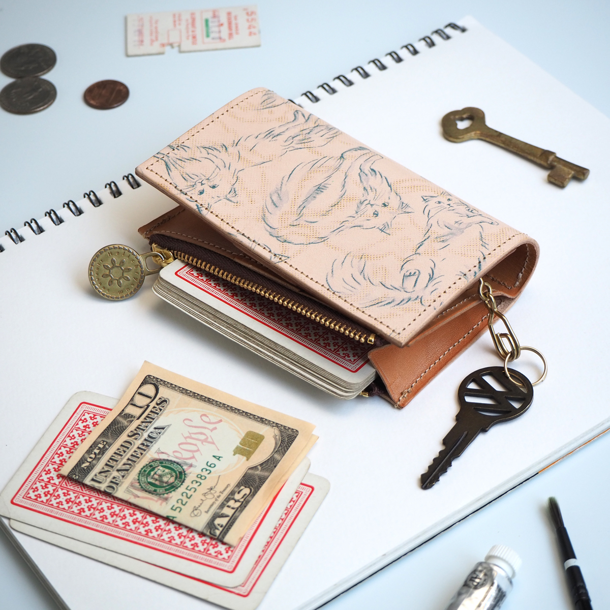 片マチ ファスナーポケット付キーケース ノルウェージャン 猫 カードがたくさん入る Iichi ハンドメイド クラフト作品 手仕事品の通販