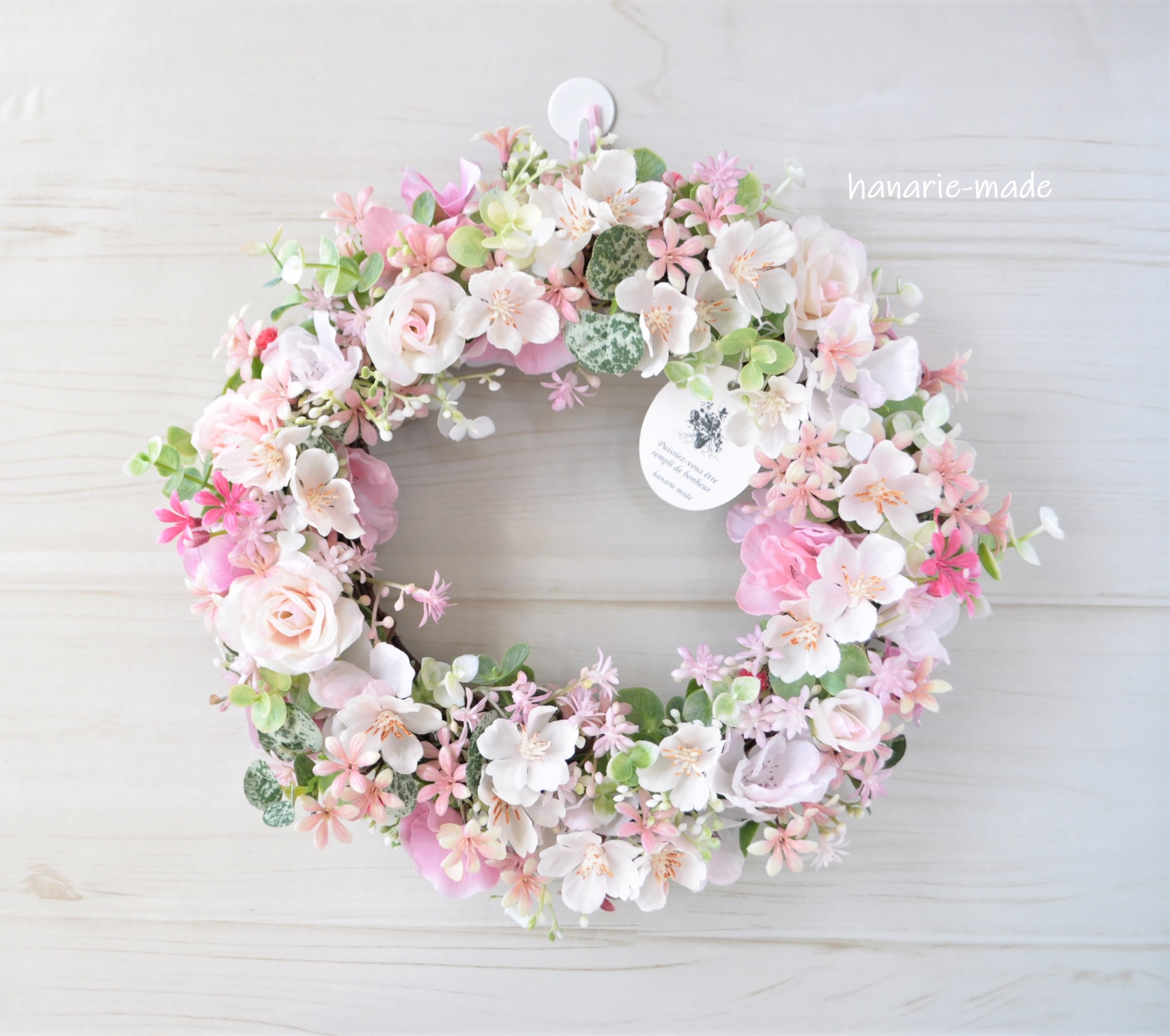 春霞 さくらと小花 リース さくら バラ ピンク 春 Iichi ハンドメイド クラフト作品 手仕事品の通販