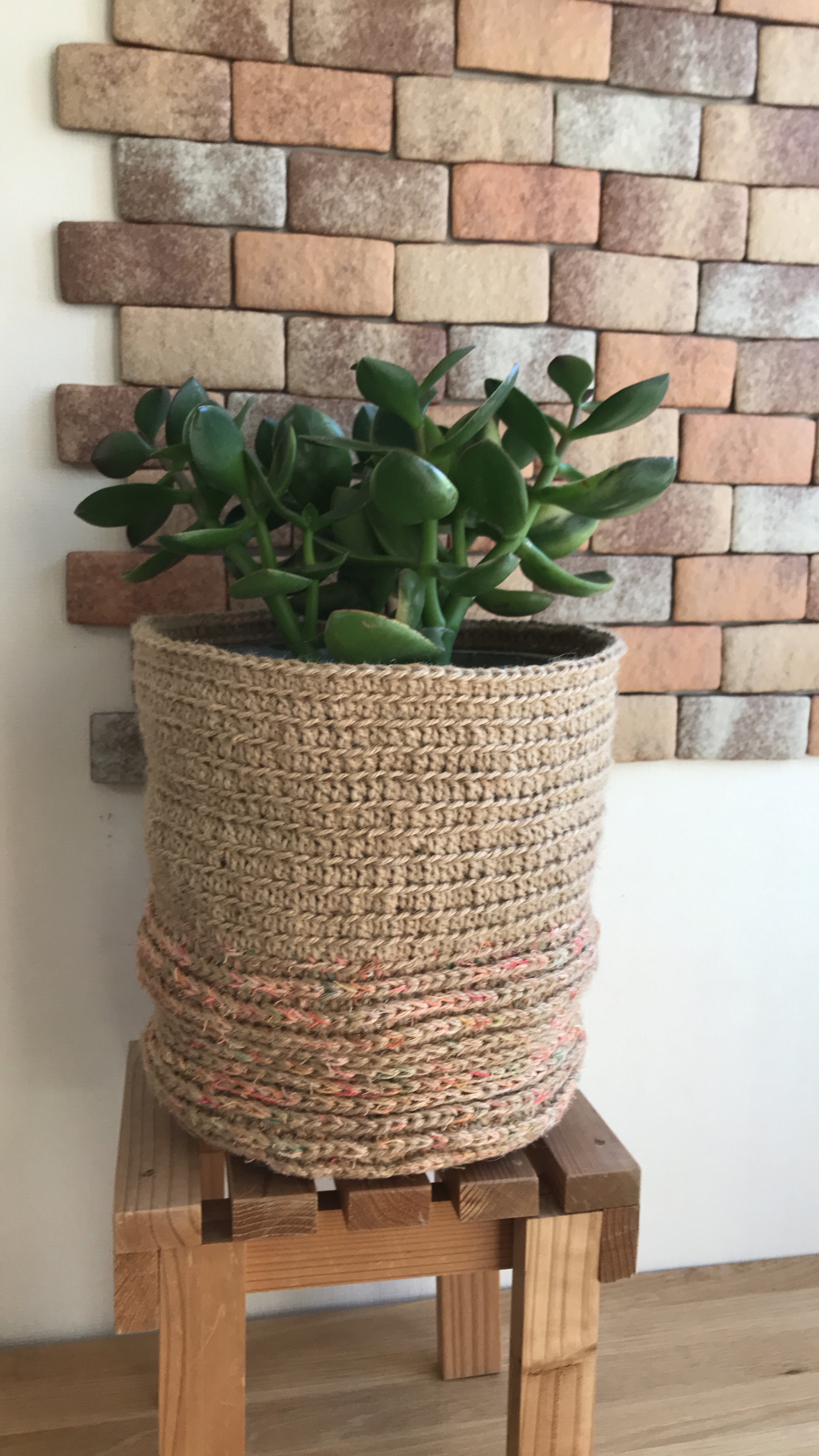 コットンの紐 麻紐の植木鉢カバー Iichi ハンドメイド クラフト作品 手仕事品の通販