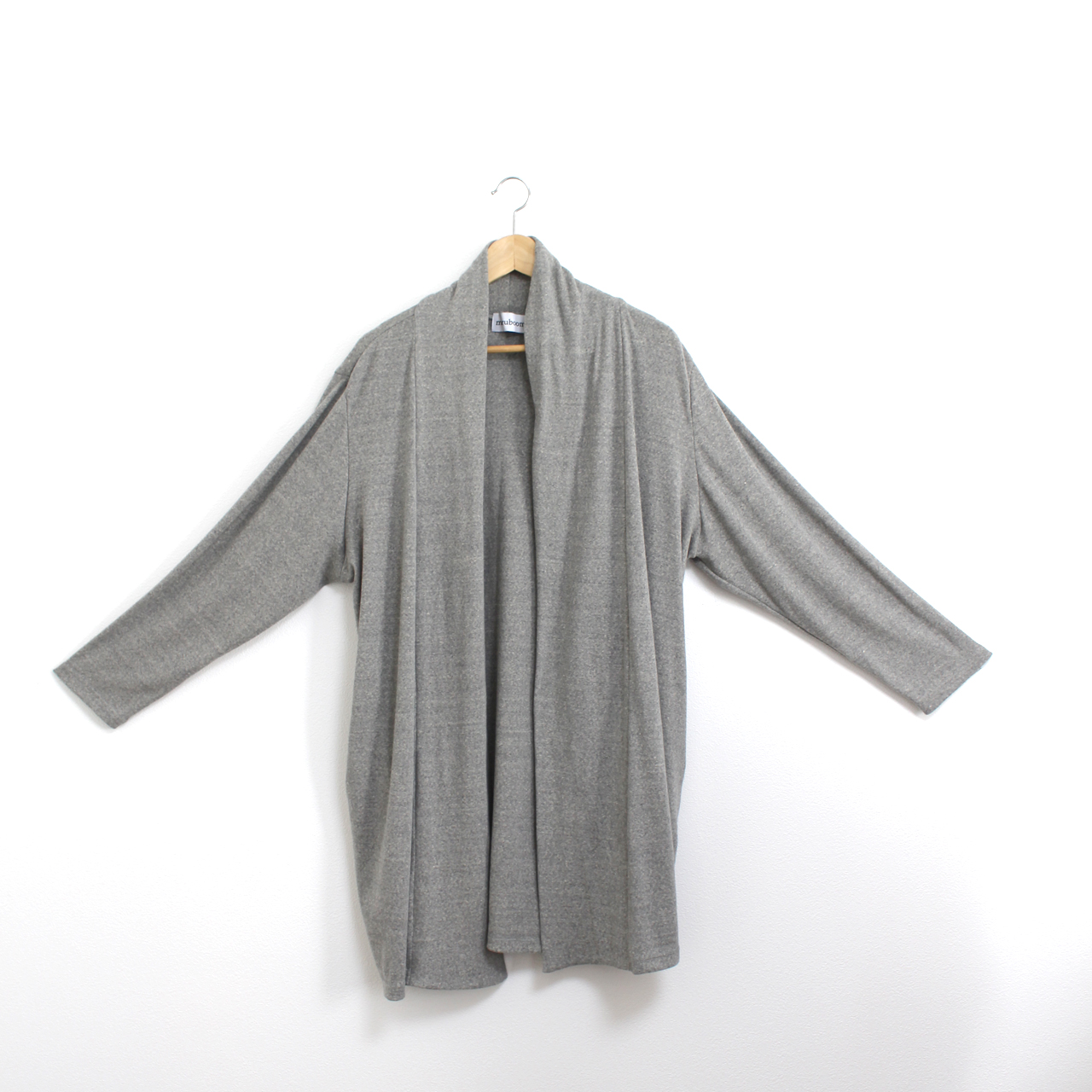 ドレープ衿のロングカーディガン 杢ライトグレー Iichi ハンドメイド クラフト作品 手仕事品の通販