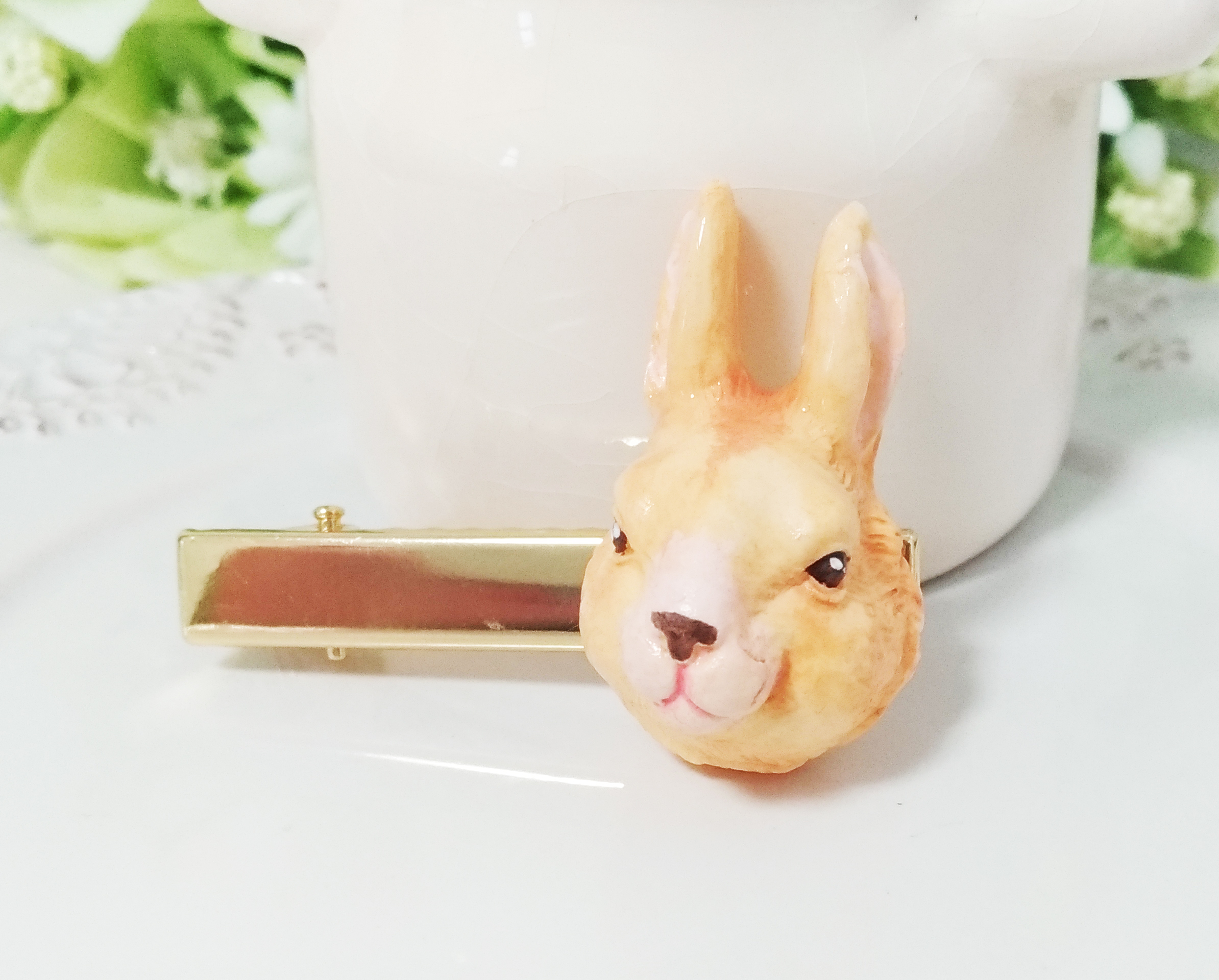 ベージュうさぎヘアピン ヘアゴムセット Iichi ハンドメイド クラフト作品 手仕事品の通販