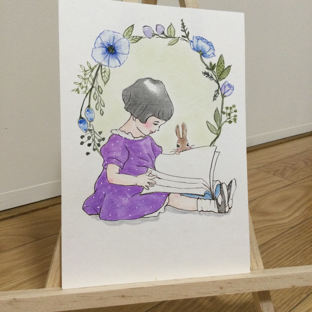 読書大好き 原画 水彩画 パステル うさぎと女の子 入学式 プレゼント Iichi ハンドメイド クラフト作品 手仕事品の通販