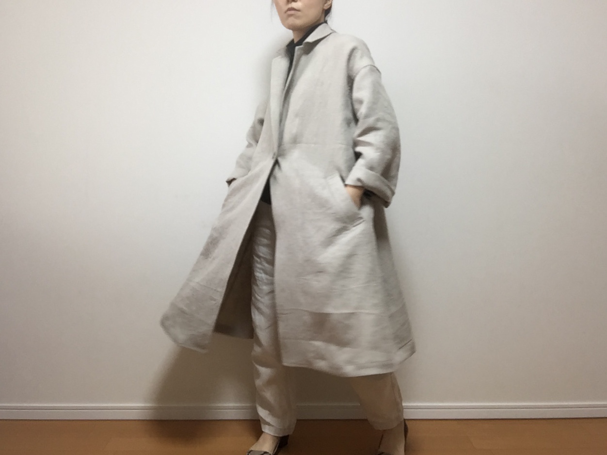 リネンツイルテーラーカラーロングコート ベージュ Iichi ハンドメイド クラフト作品 手仕事品の通販