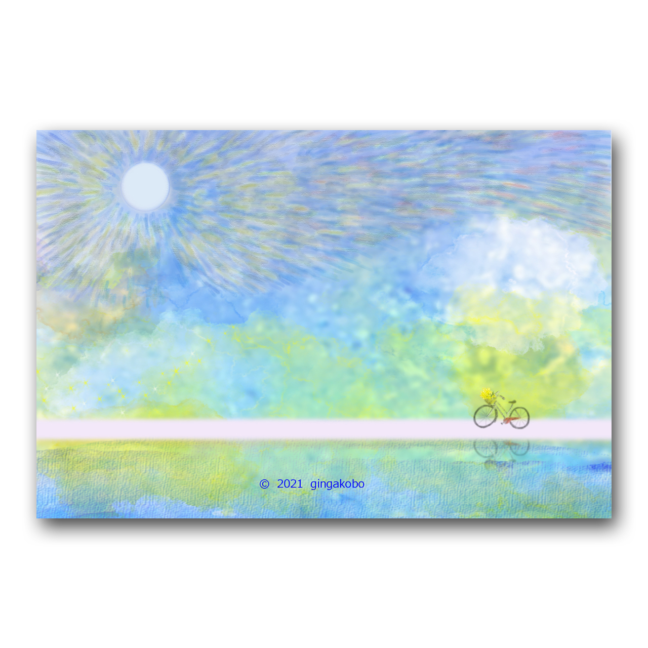 永遠と一瞬 太陽 自転車 ほっこり癒しのイラストポストカード2枚組 No 1303 Iichi ハンドメイド クラフト作品 手仕事品の通販