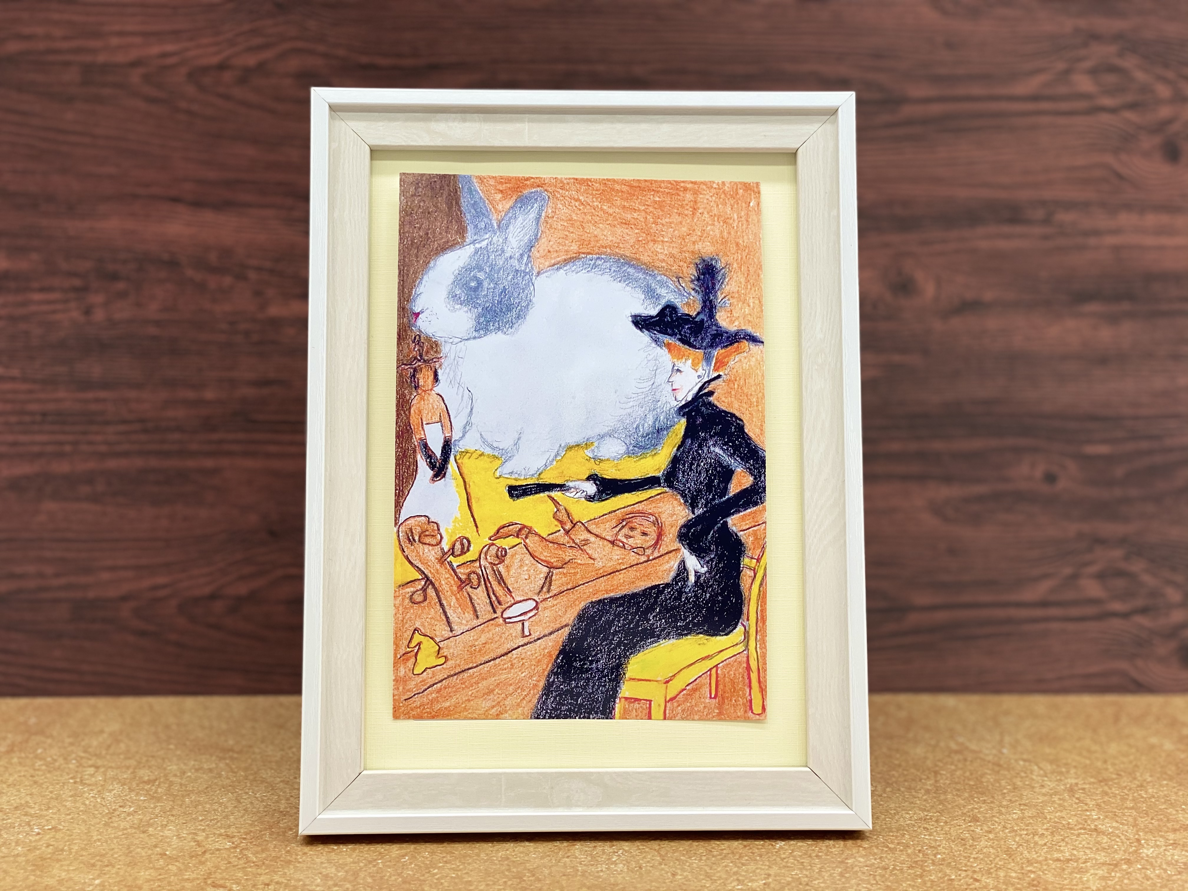 うさぎの絵画シリーズ ロートレックの絵に迷い込んだうさちゃん 同柄ポストカード2枚セット Iichi ハンドメイド クラフト作品 手仕事品の通販