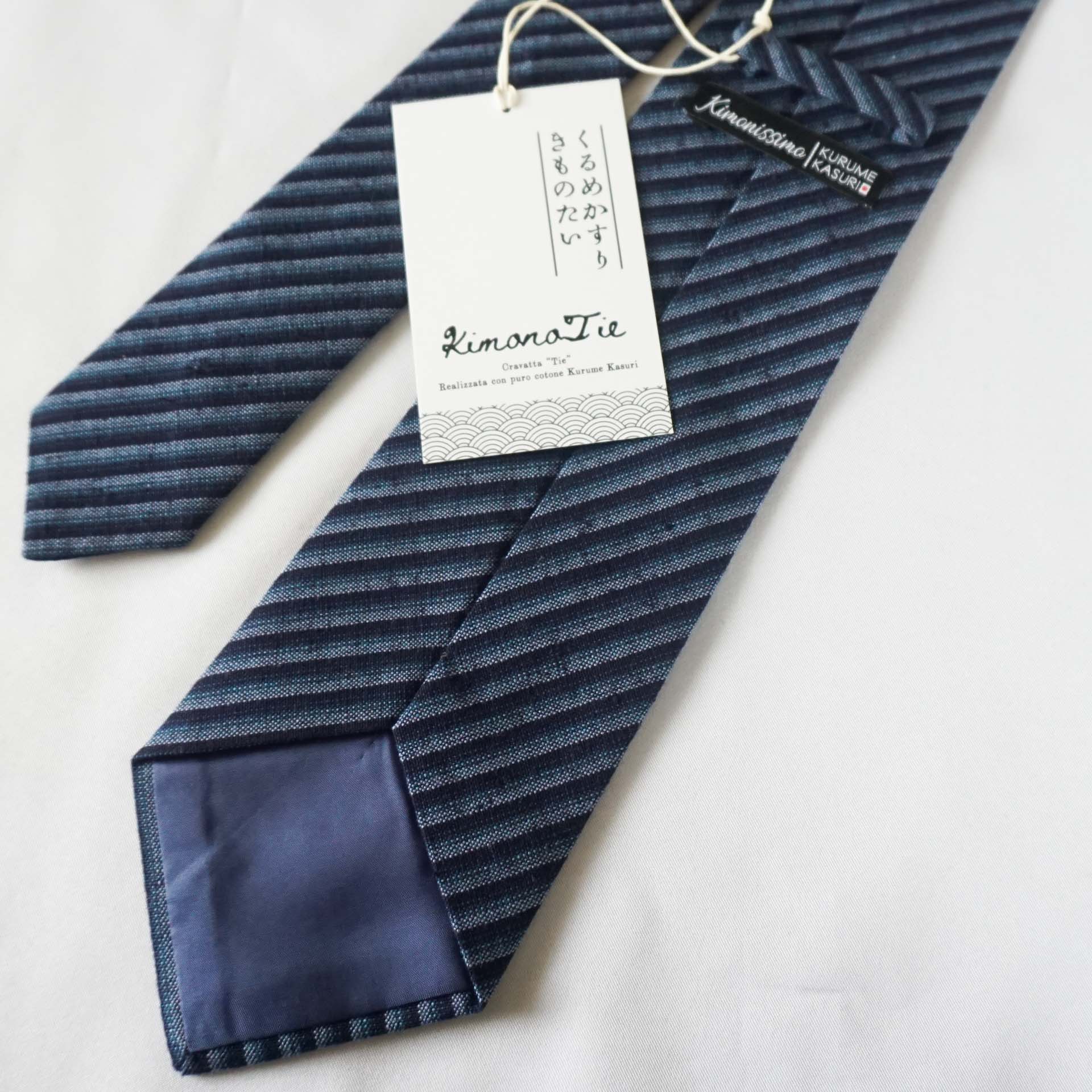 久留米絣ネクタイ 縞絣 かつお縞 細ストライプ Kimonotie キモノタイ Iichi ハンドメイド クラフト作品 手仕事品の通販
