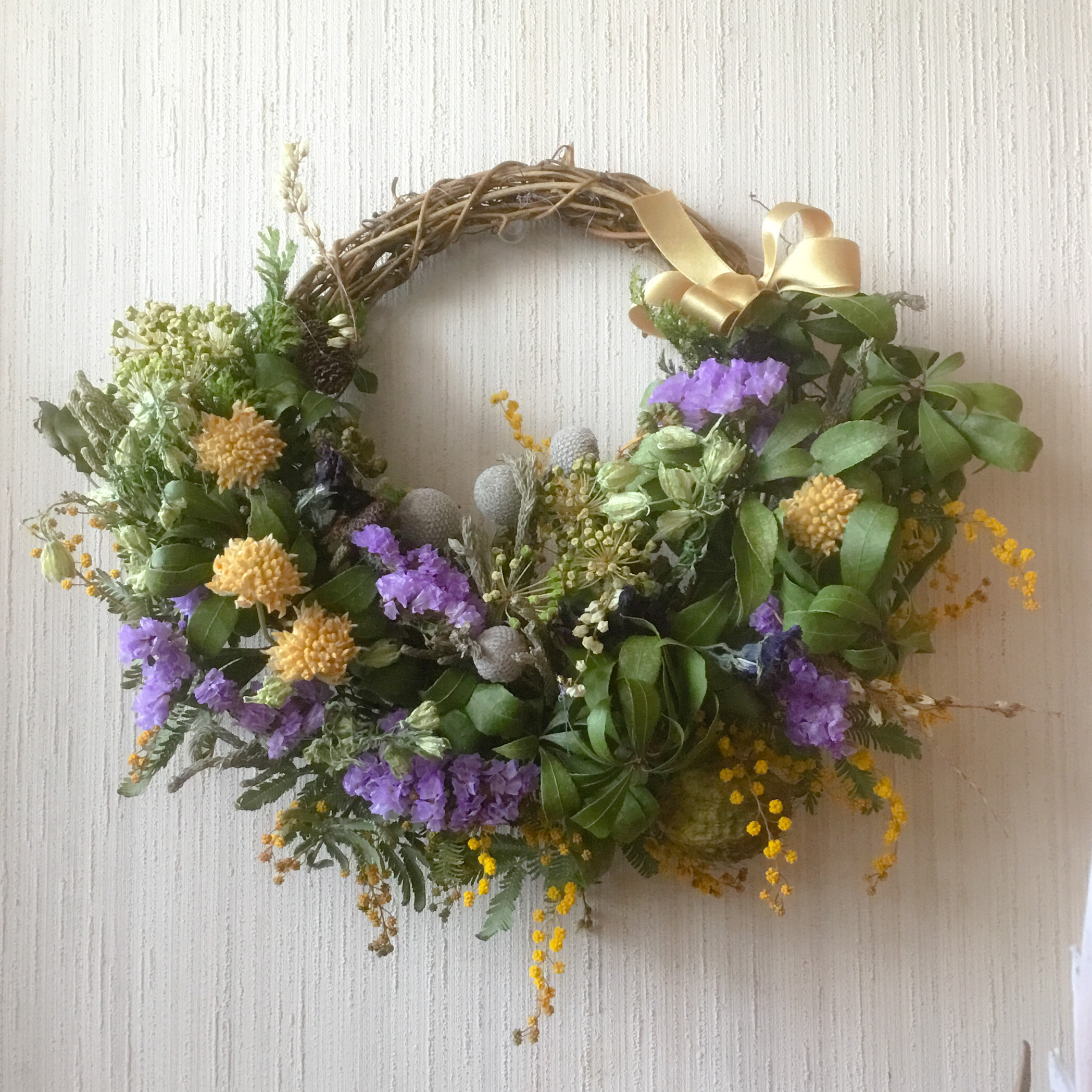 グリーン系のナチュラルドライフラワーハーフリース Atelierkouan Iichi ハンドメイド クラフト作品 手仕事品の通販