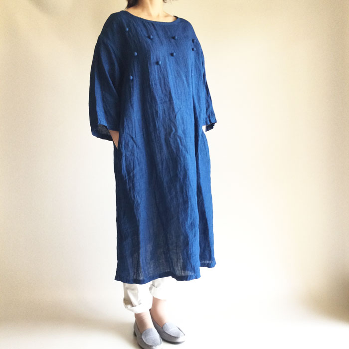 麻 ゆったりワンピース ストール付き 抗菌加工 3 48 Iichi ハンドメイド クラフト作品 手仕事品の通販