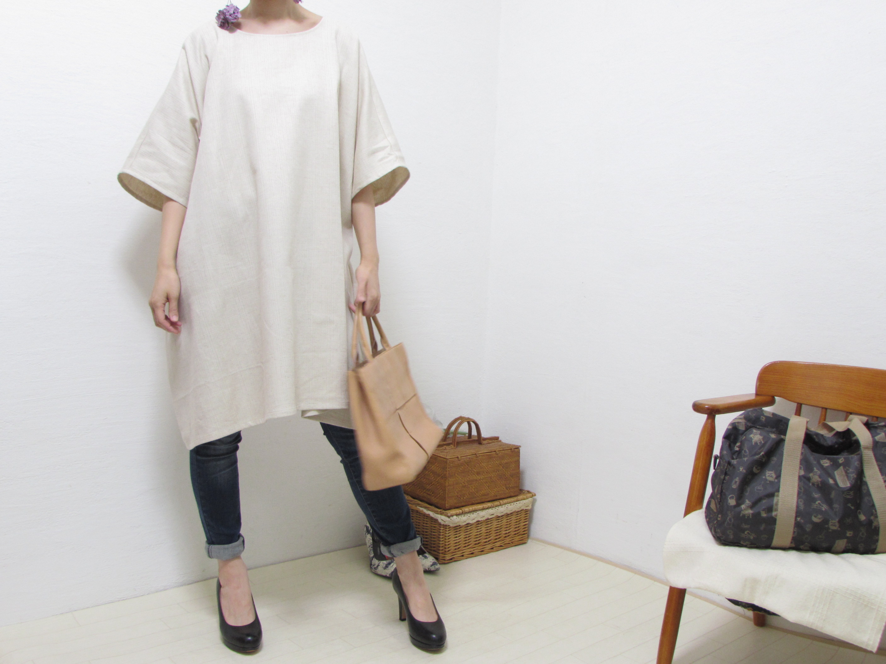 271 ゆったーりナチュラルスタイル リネンのaラインワンピース きなり Iichi ハンドメイド クラフト作品 手仕事品の通販