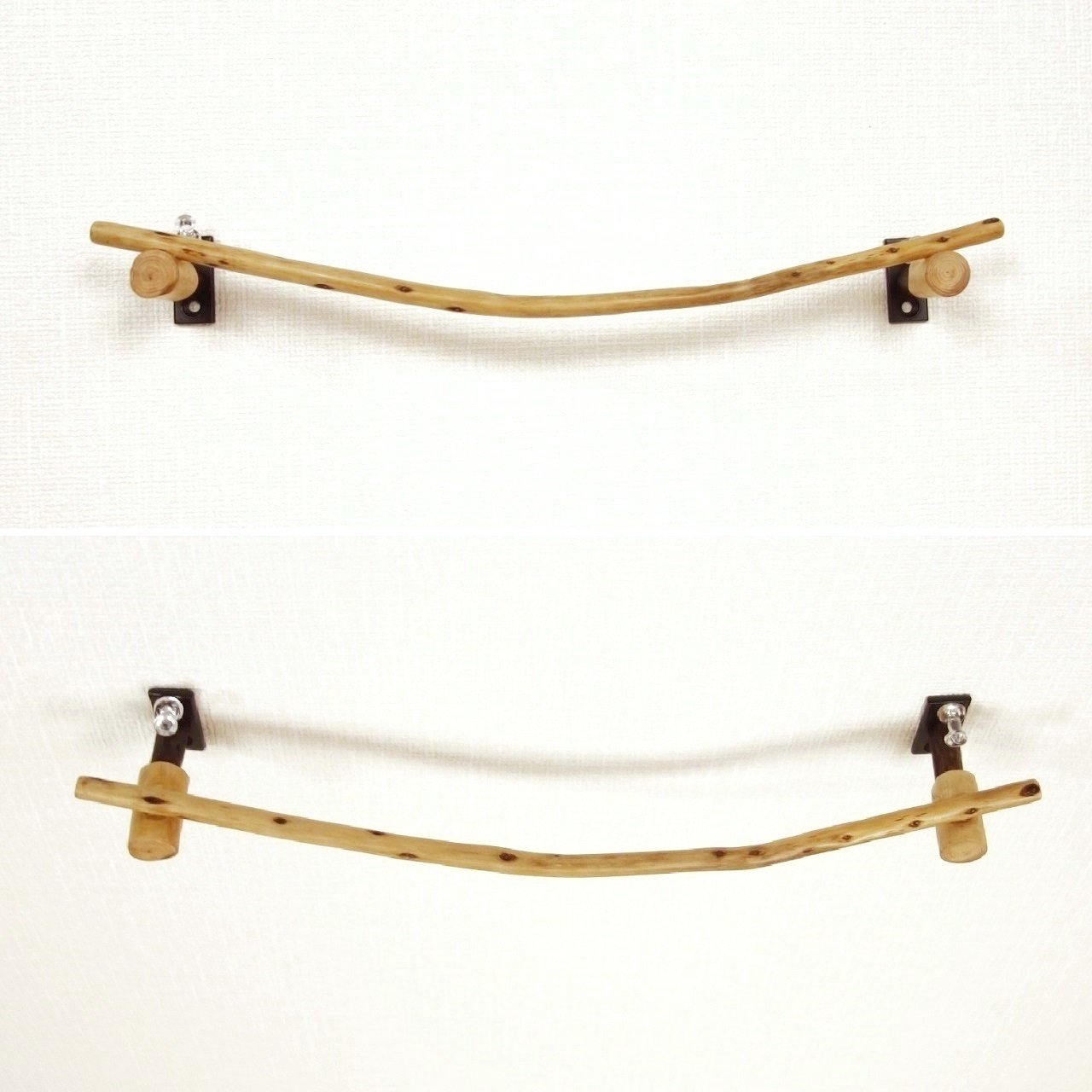 温泉流木 柿渋細丸太 アイアン金具のおしゃれなシンプルタオルハンガー001カーブ タオル掛け 流木インテリア Iichi ハンドメイド クラフト作品 手仕事品の通販