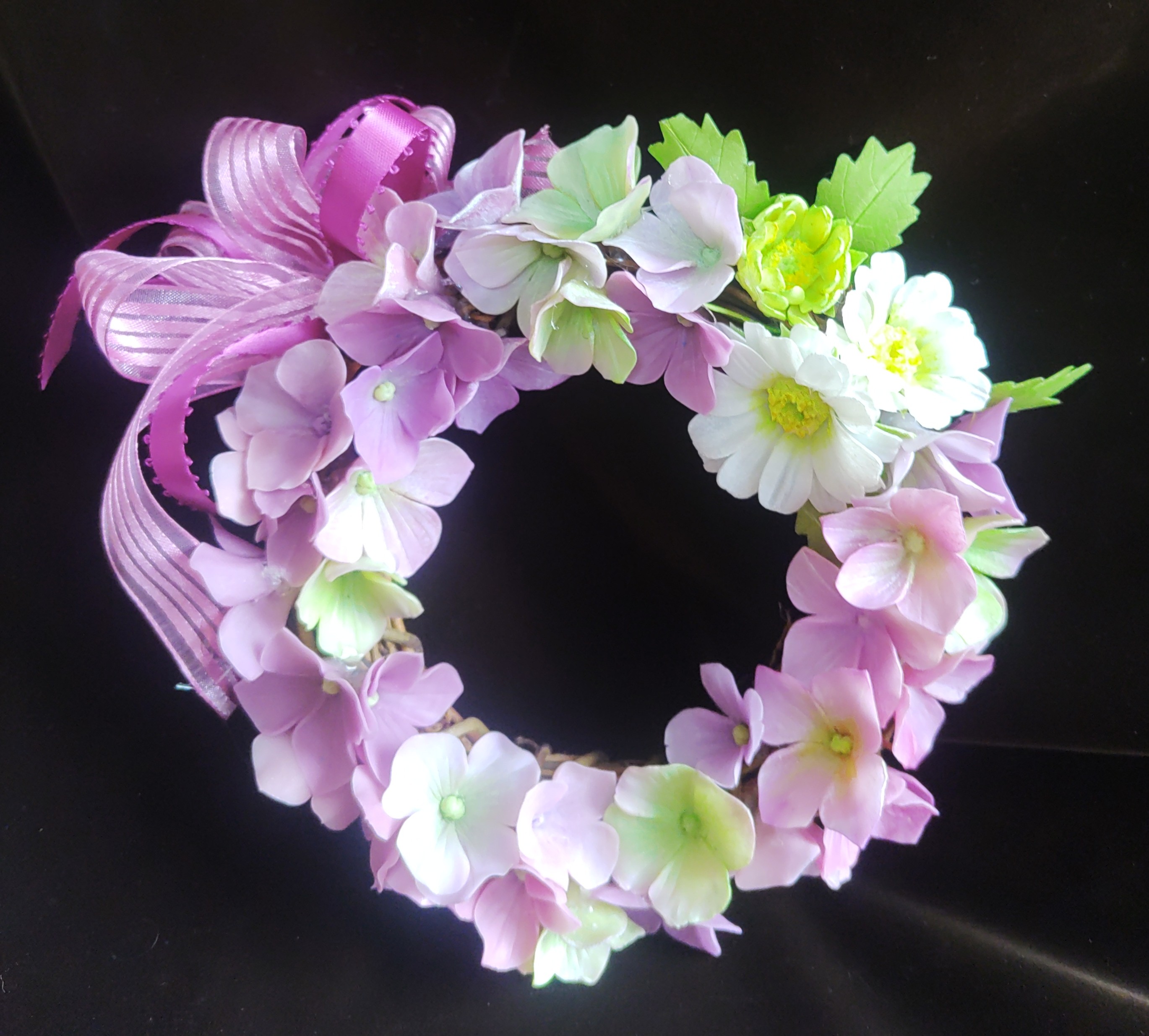 ☆クレイフラワー作品（アジサイのリース）☆ | iichi ハンドメイド 