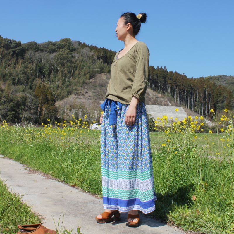 Asana バルーンスリーブ七分袖カットソー 草木染めカーキ Iichi ハンドメイド クラフト作品 手仕事品の通販