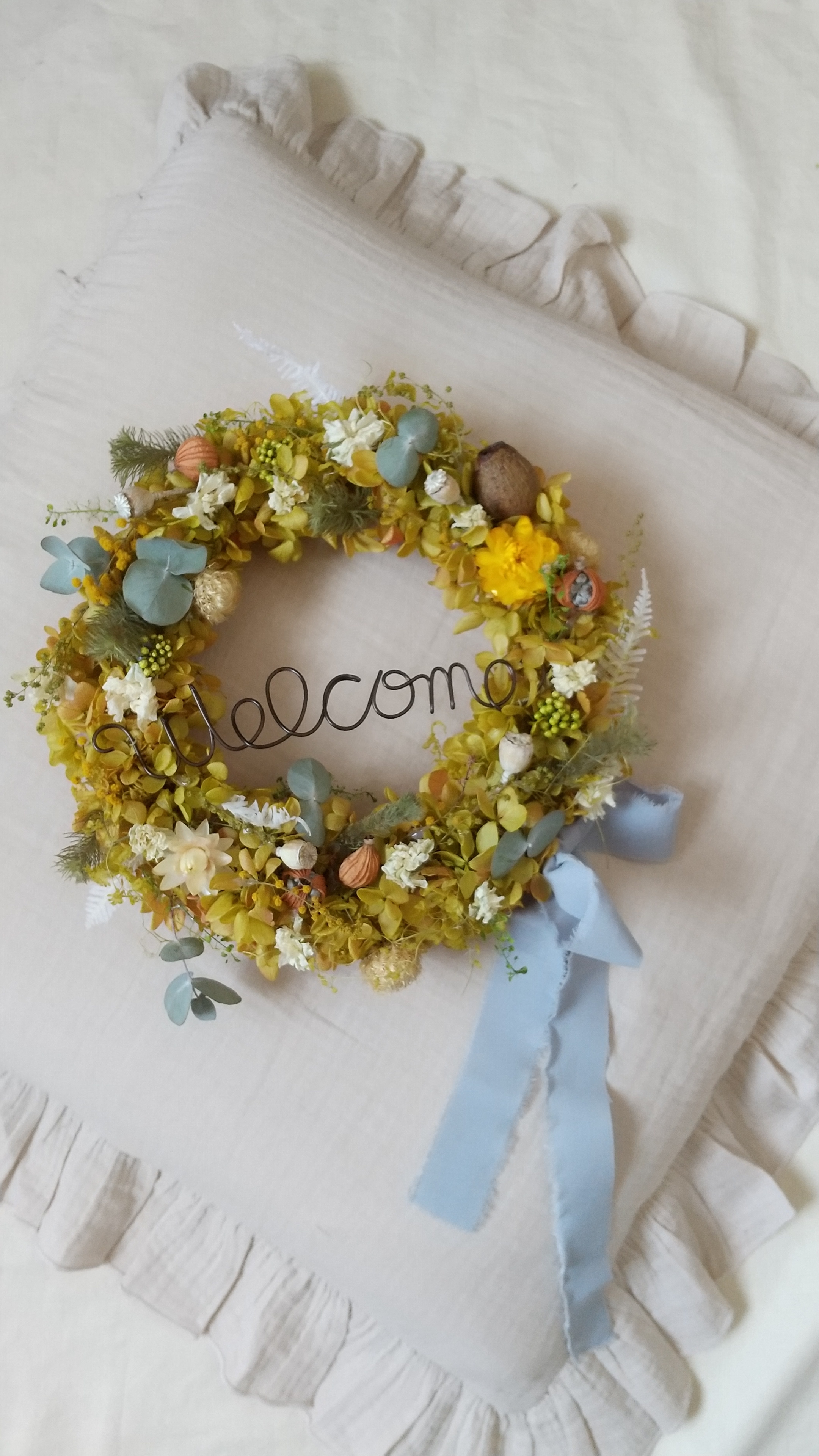 グリーンロゼカラーのwelcome Wreath グリーンドルチェ リース プリザーブドフラワードライフラワー Iichi ハンドメイド クラフト作品 手仕事品の通販