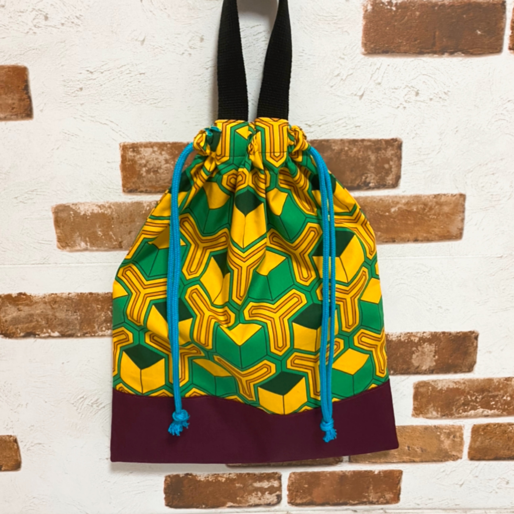 持ち手付き巾着袋 和柄 亀甲柄 Iichi ハンドメイド クラフト作品 手仕事品の通販