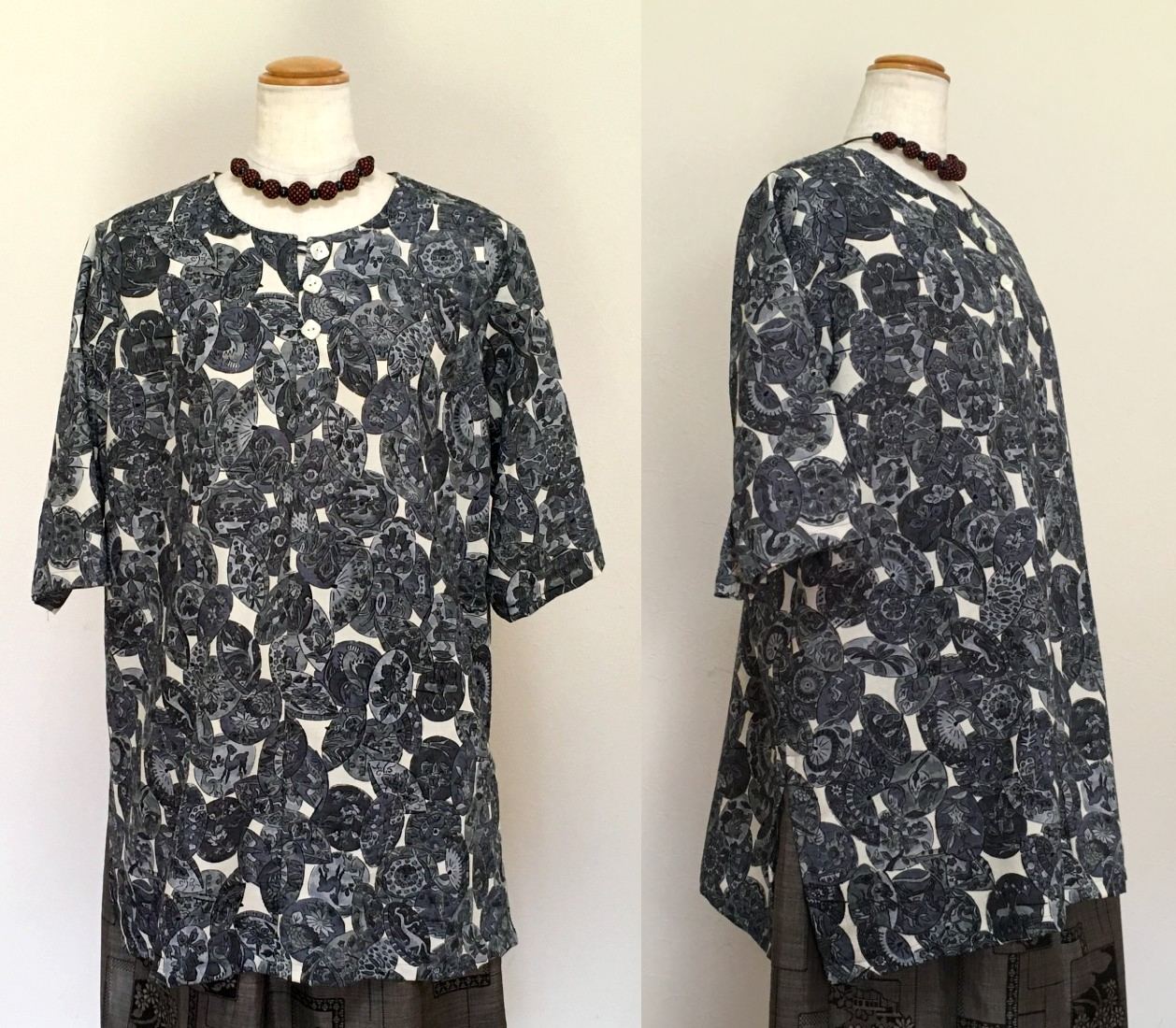 着物リメイク チュニック 2a ワンピース シルク 古布正絹 Iichi ハンドメイド クラフト作品 手仕事品の通販