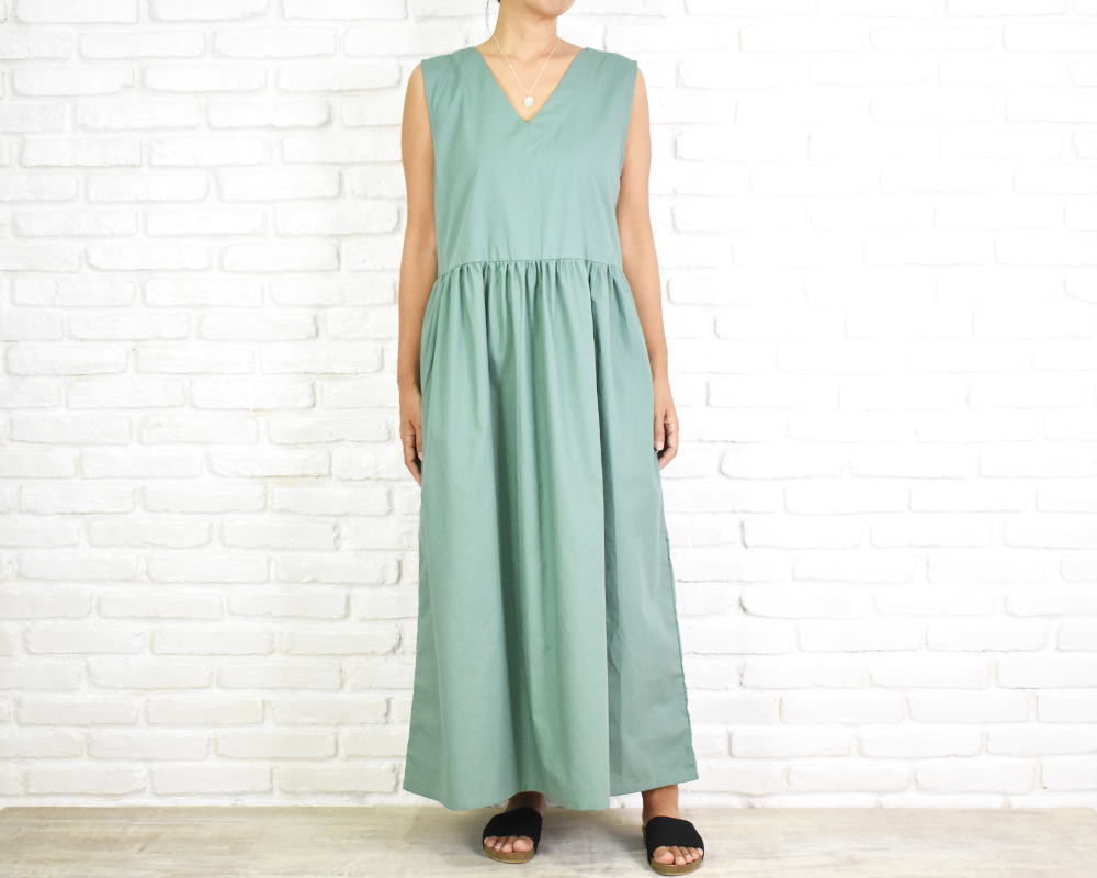 コットン素材のvネックワンピース ミントグリーン Iichi ハンドメイド クラフト作品 手仕事品の通販