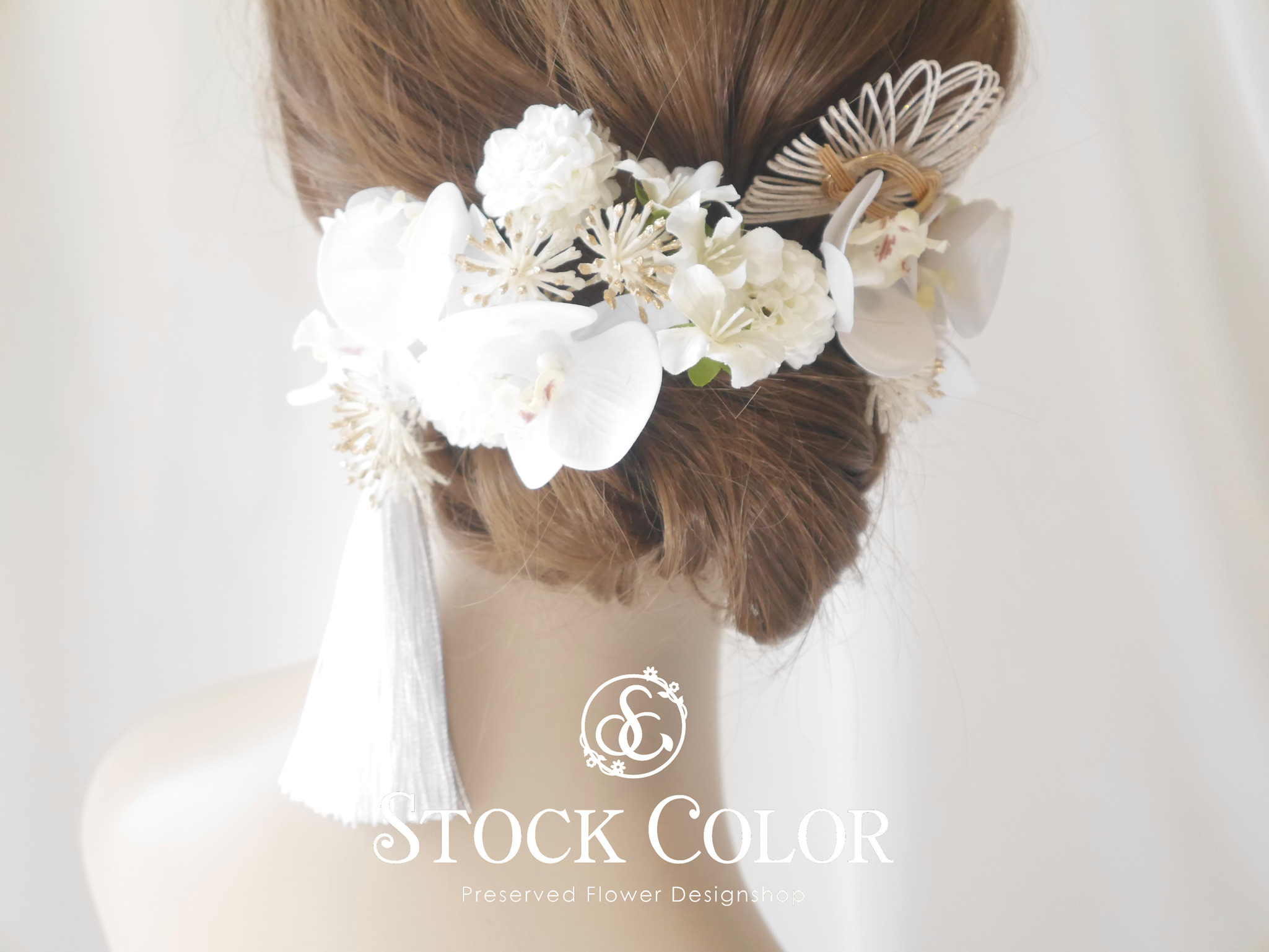 ミニ胡蝶蘭のヘッドドレス ヘアアクセサリー 髪飾り(ホワイト