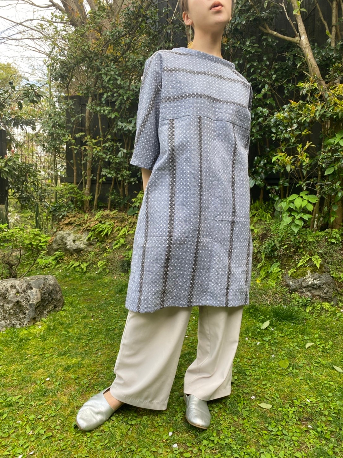 浴衣生地のスタンドカラーワンピース Iichi ハンドメイド クラフト作品 手仕事品の通販