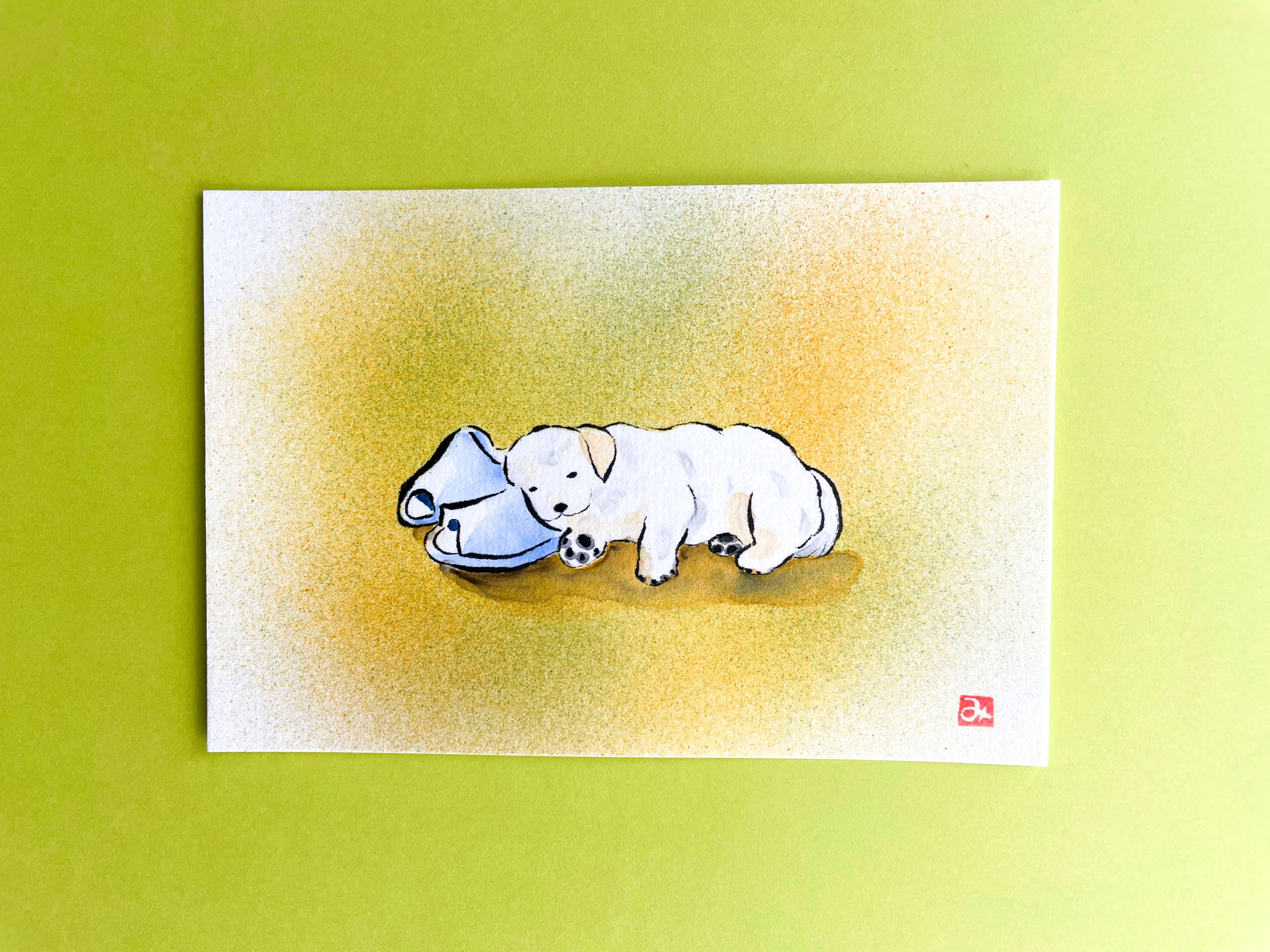 原画 子犬の昼寝 ゴールデンレトリバー 動物の絵 インテリア 絵画 アート Iichi ハンドメイド クラフト作品 手仕事品の通販