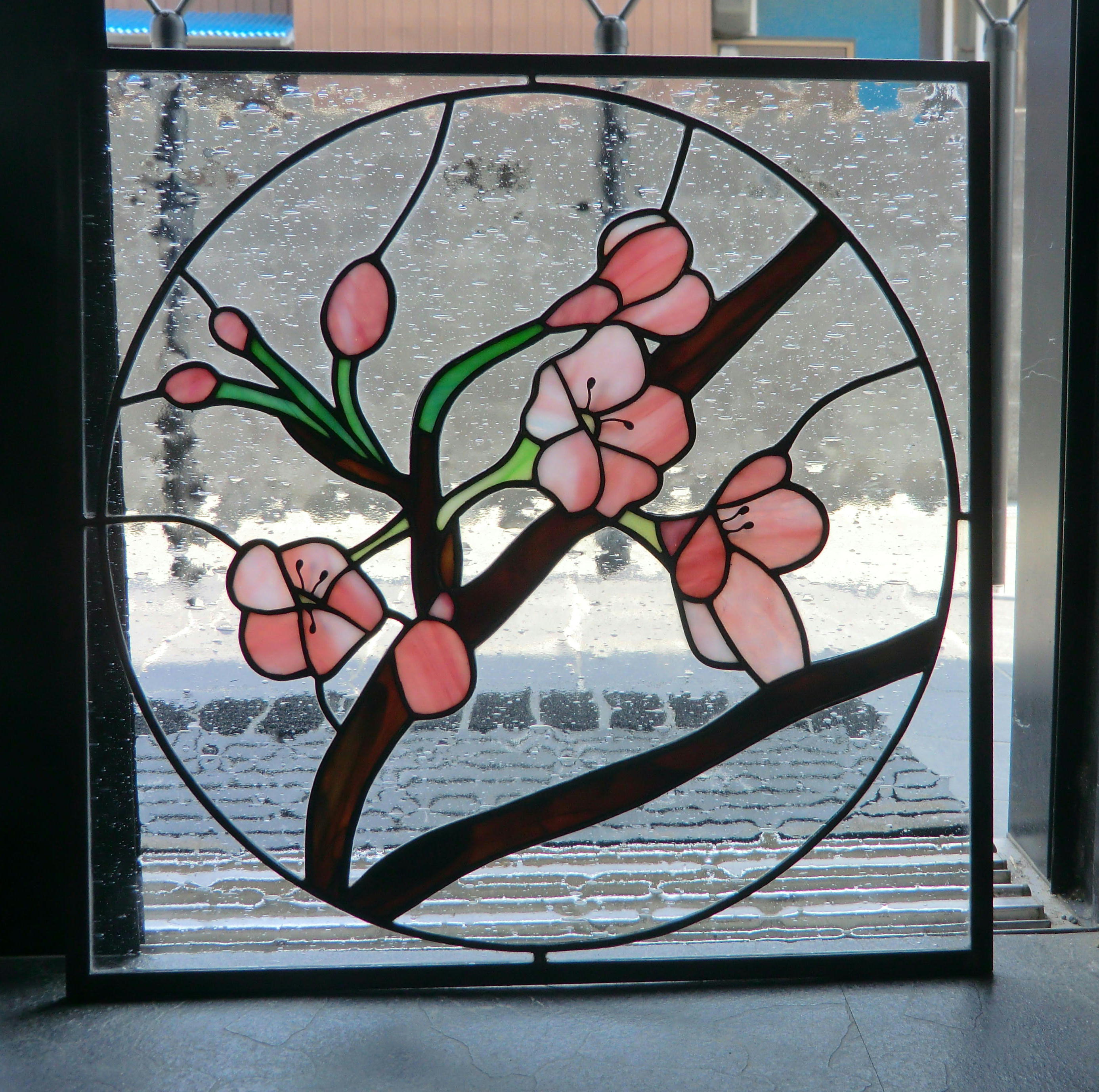 送料無料 ステンドグラス 和風 桜 パネル 建築 窓 ドア 壁用 Iichi ハンドメイド クラフト作品 手仕事品の通販