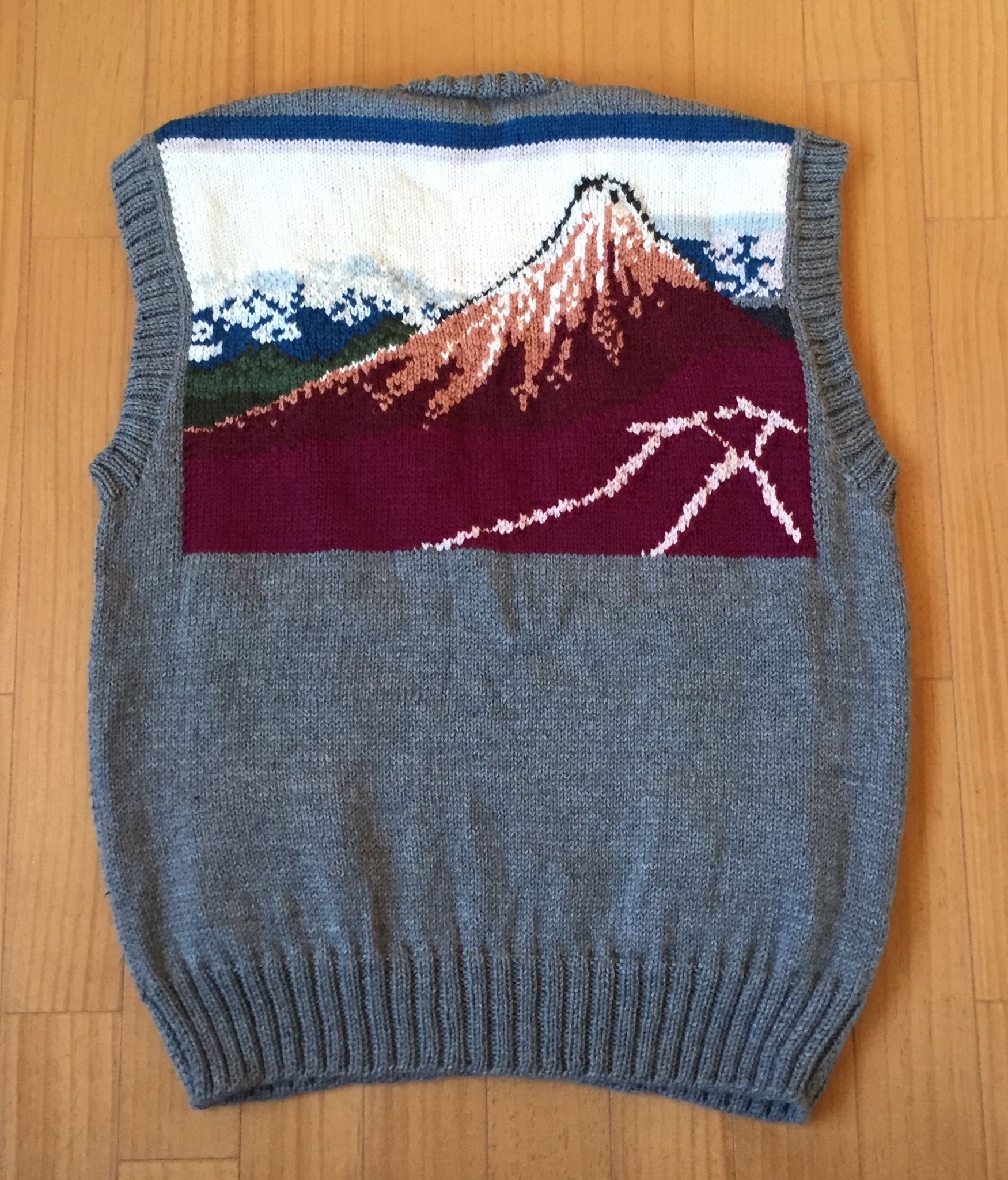 赤富士手編みベスト メンズmサイズ Iichi ハンドメイド クラフト作品 手仕事品の通販