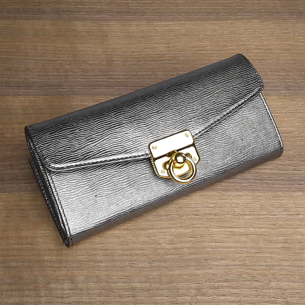 送無 一点物 革の長財布 容量たっぷり 使いやすいから人気の形 シルバー Iichi ハンドメイド クラフト作品 手仕事品の通販