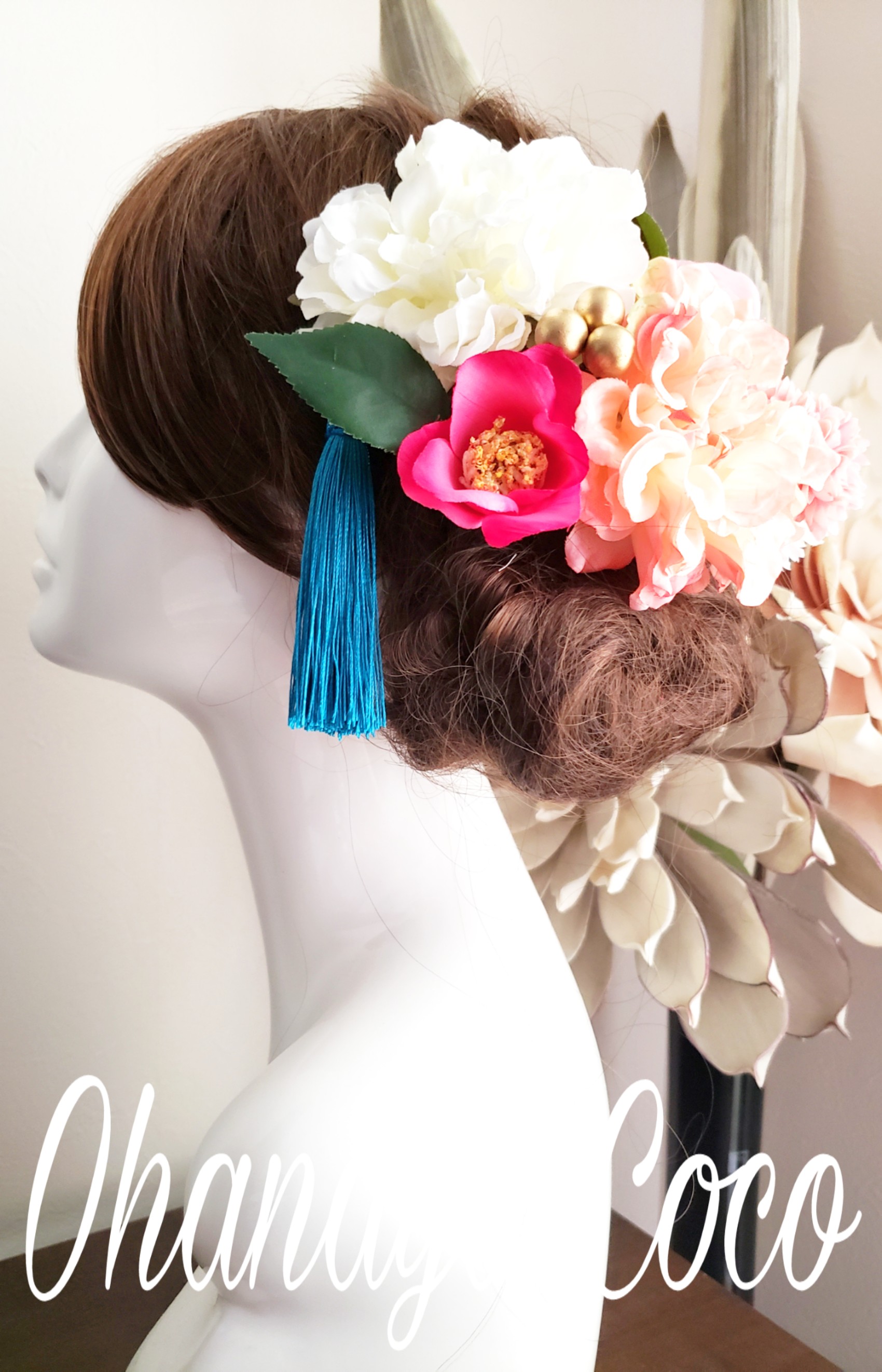 甘花 サーモンピンクダリアの髪飾り9点set No799 Iichi ハンドメイド クラフト作品 手仕事品の通販