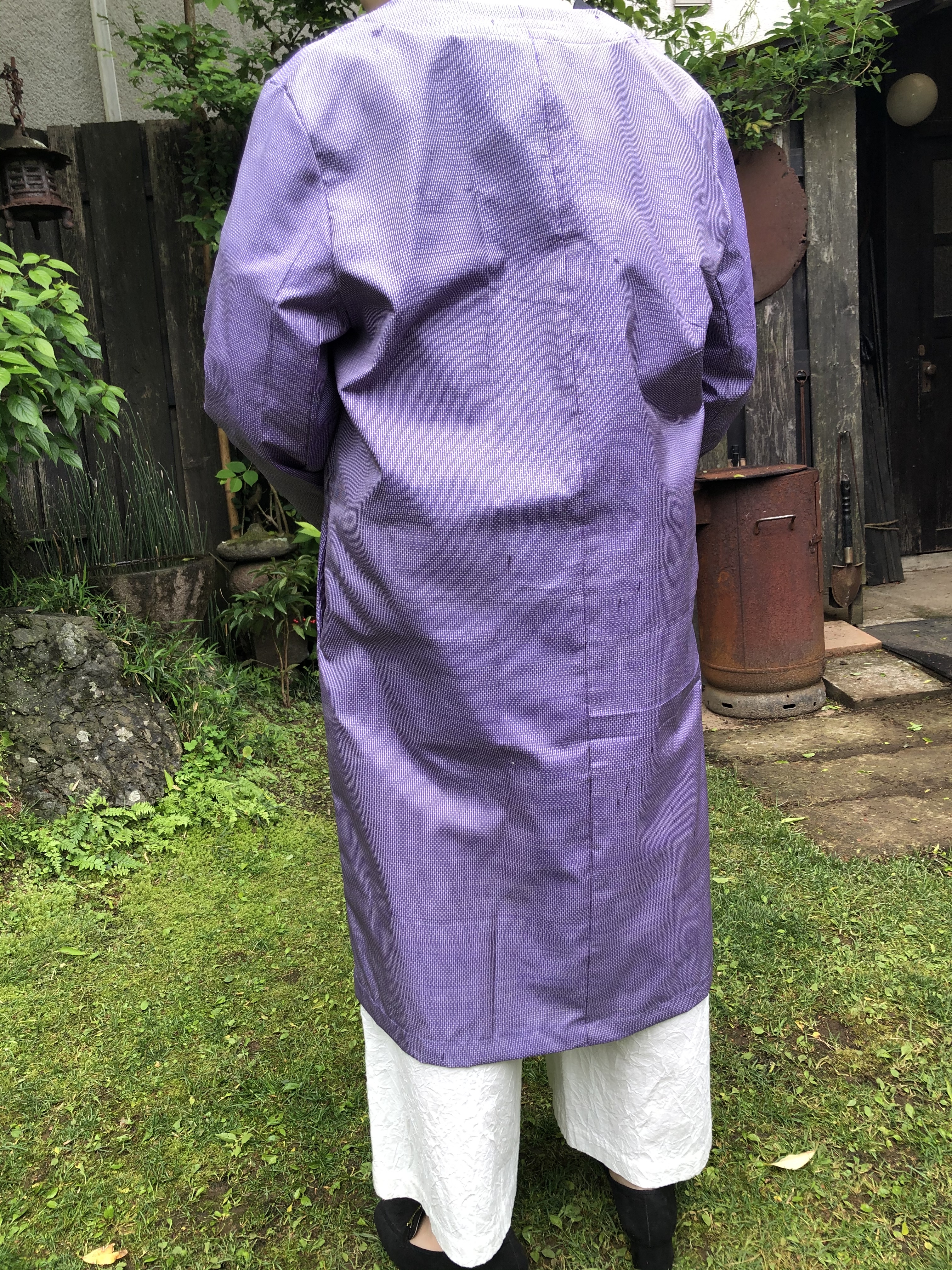 薄紫の紬着物生地リメイクコート Iichi ハンドメイド クラフト作品 手仕事品の通販