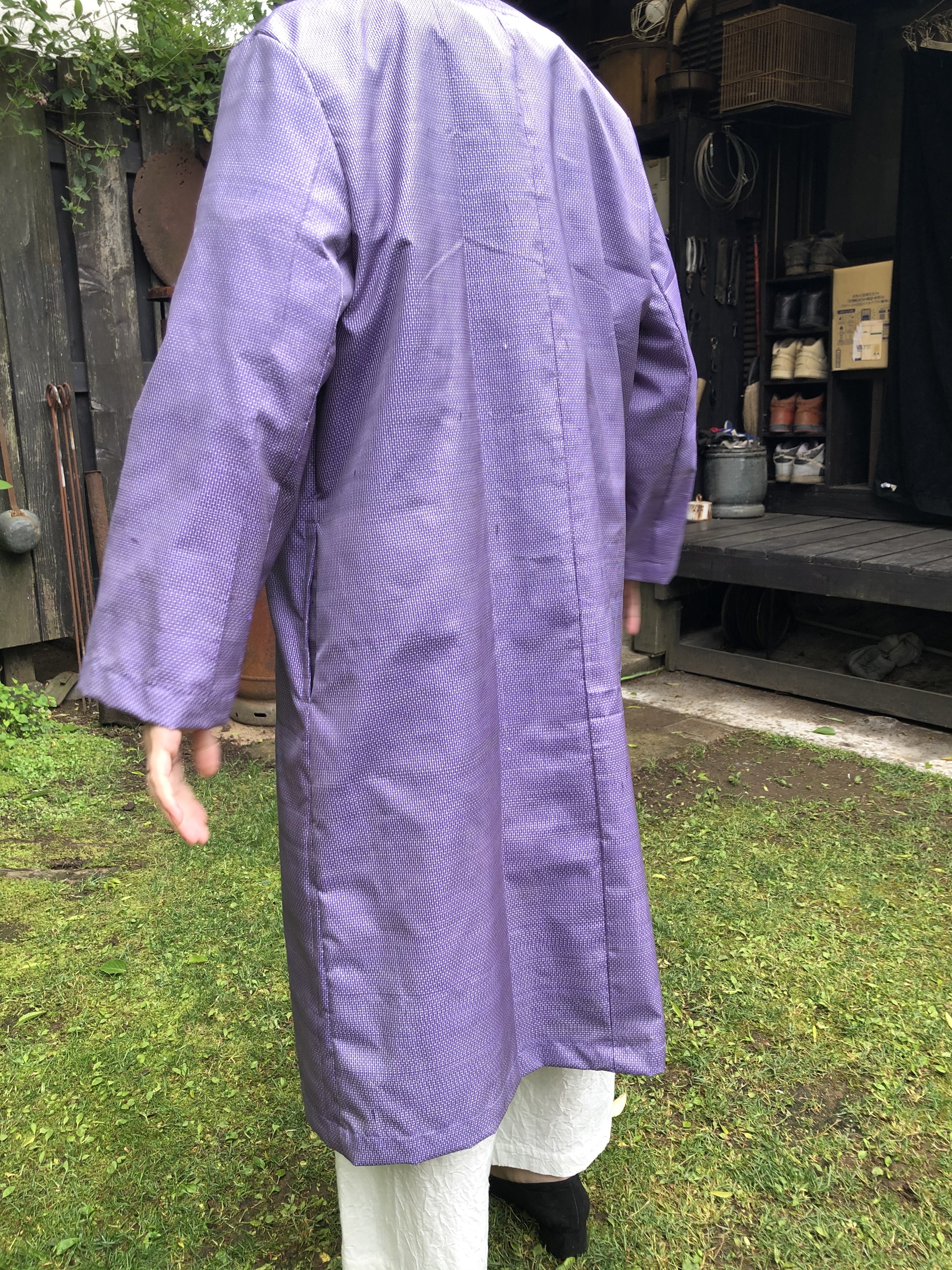 薄紫の紬着物生地リメイクコート Iichi ハンドメイド クラフト作品 手仕事品の通販