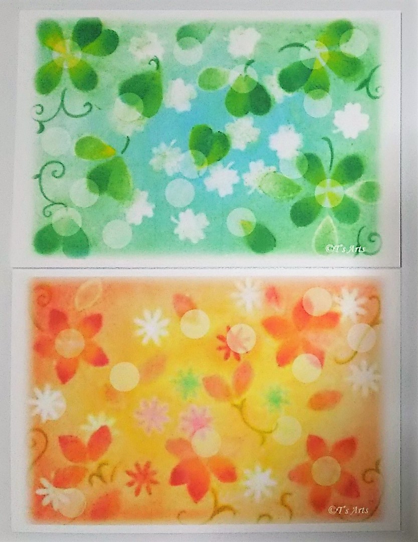 ポストカード5枚セット クローバーと花のイラスト パステルアート絵葉書 Iichi ハンドメイド クラフト作品 手仕事品の通販