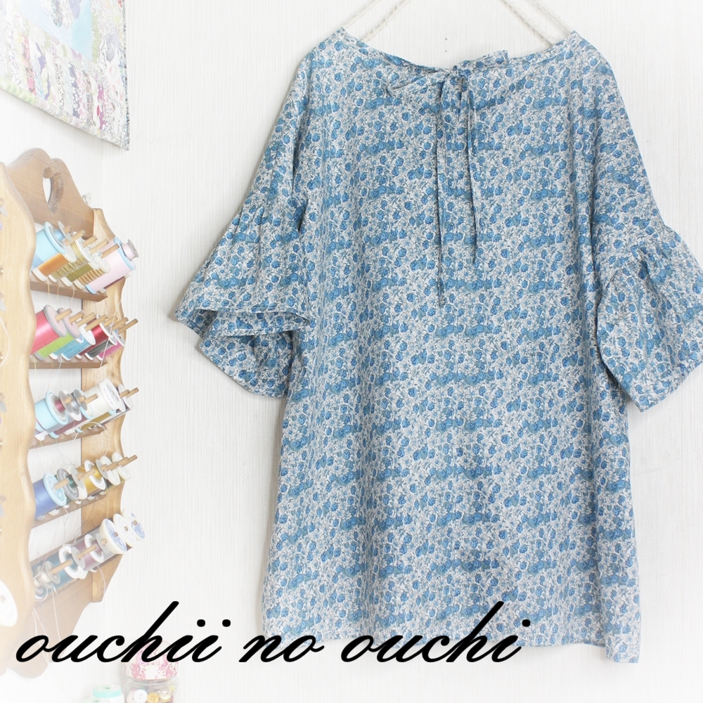 Liberty リバティ ギャザースリーブの後ろリボンフレンチブラウス Iichi ハンドメイド クラフト作品 手仕事品の通販