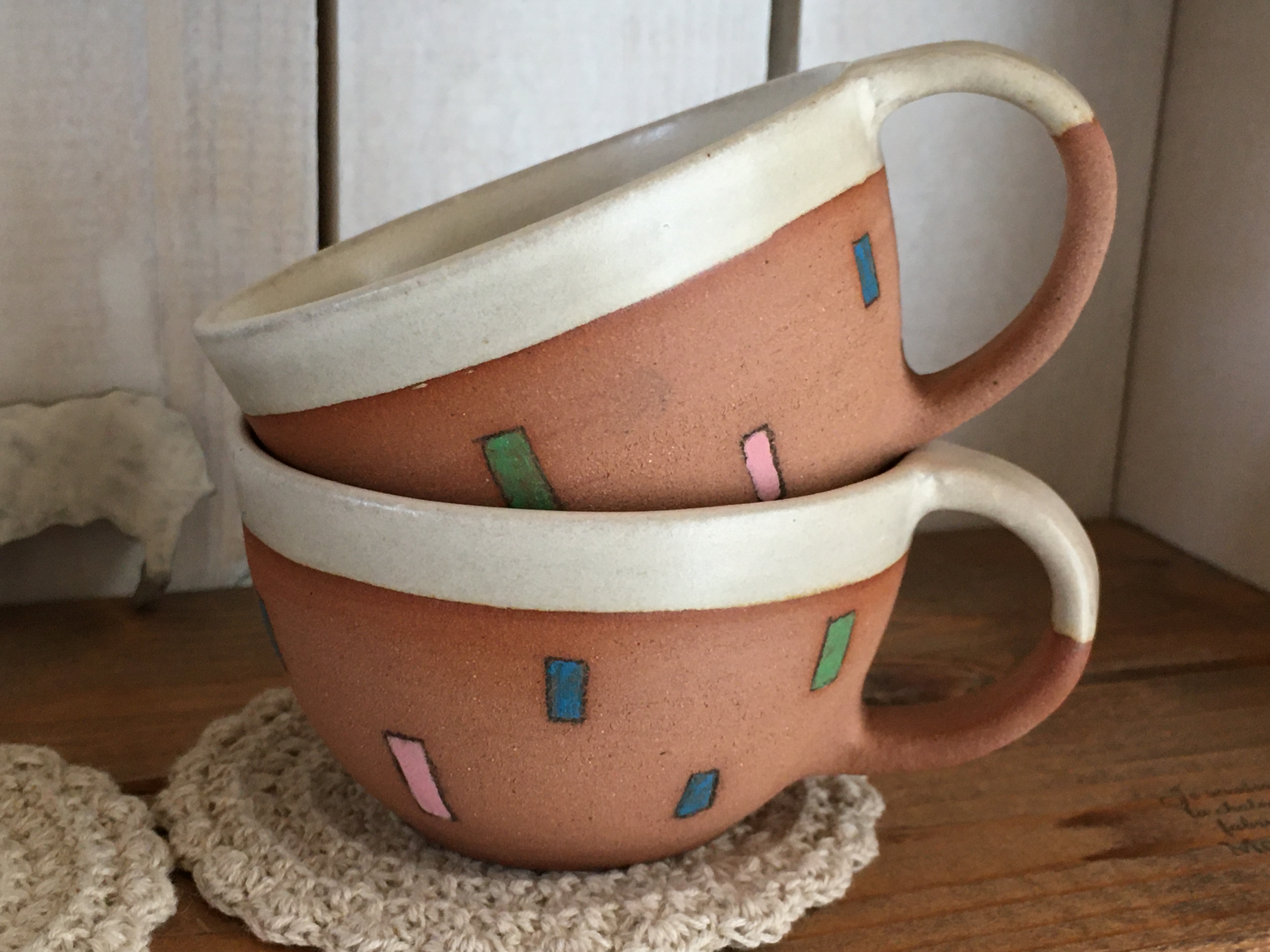 Chouette Omi コーヒーカップ ペア カラフル Iichi ハンドメイド クラフト作品 手仕事品の通販