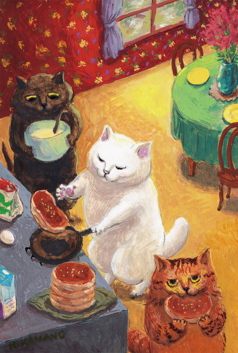 カマノレイコ オリジナル猫ポストカード パンケーキ ２枚セット Iichi ハンドメイド クラフト作品 手仕事品の通販