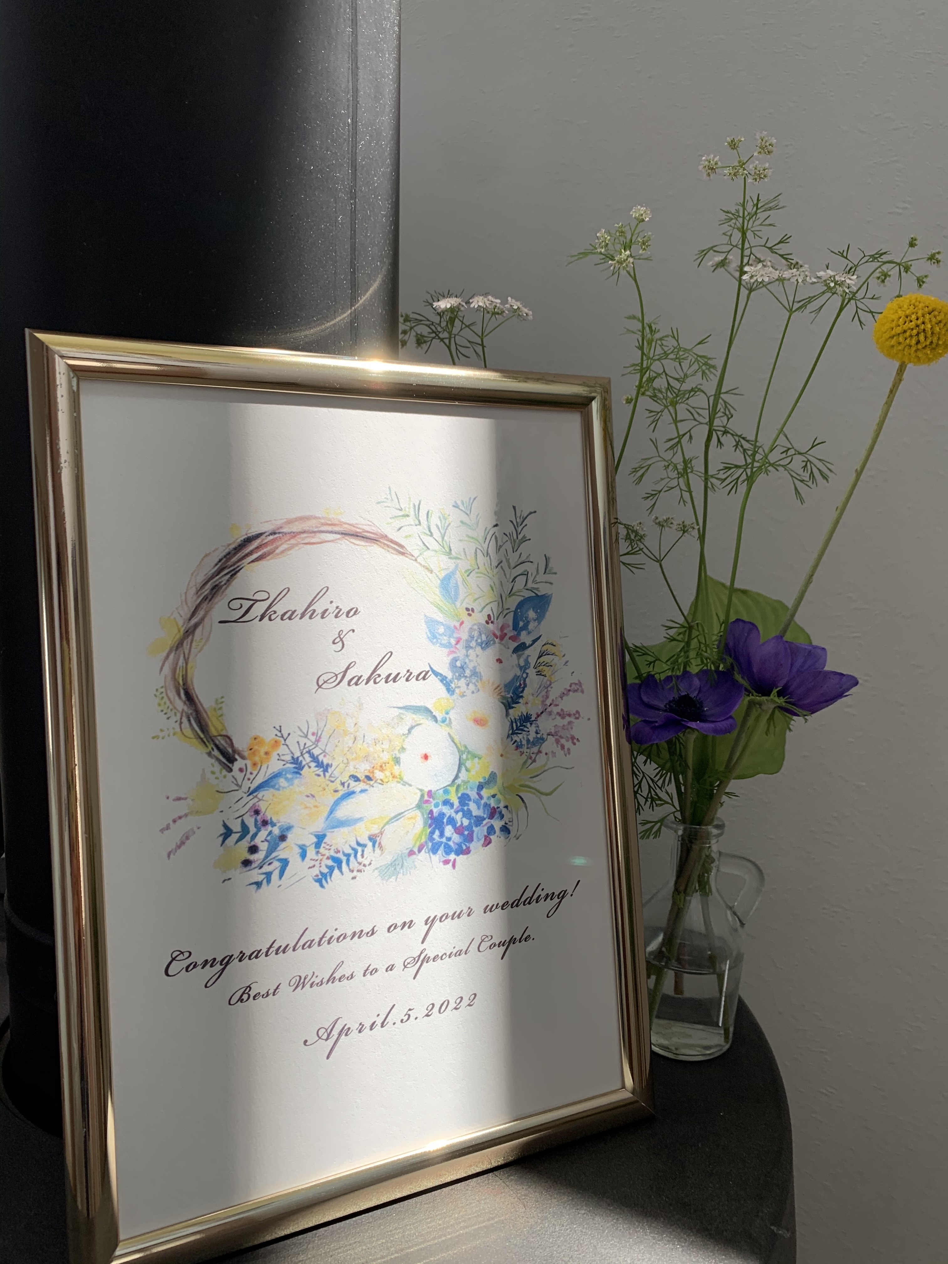 結婚祝い 記念日 リース 花イラストメッセージポスター Iichi ハンドメイド クラフト作品 手仕事品の通販