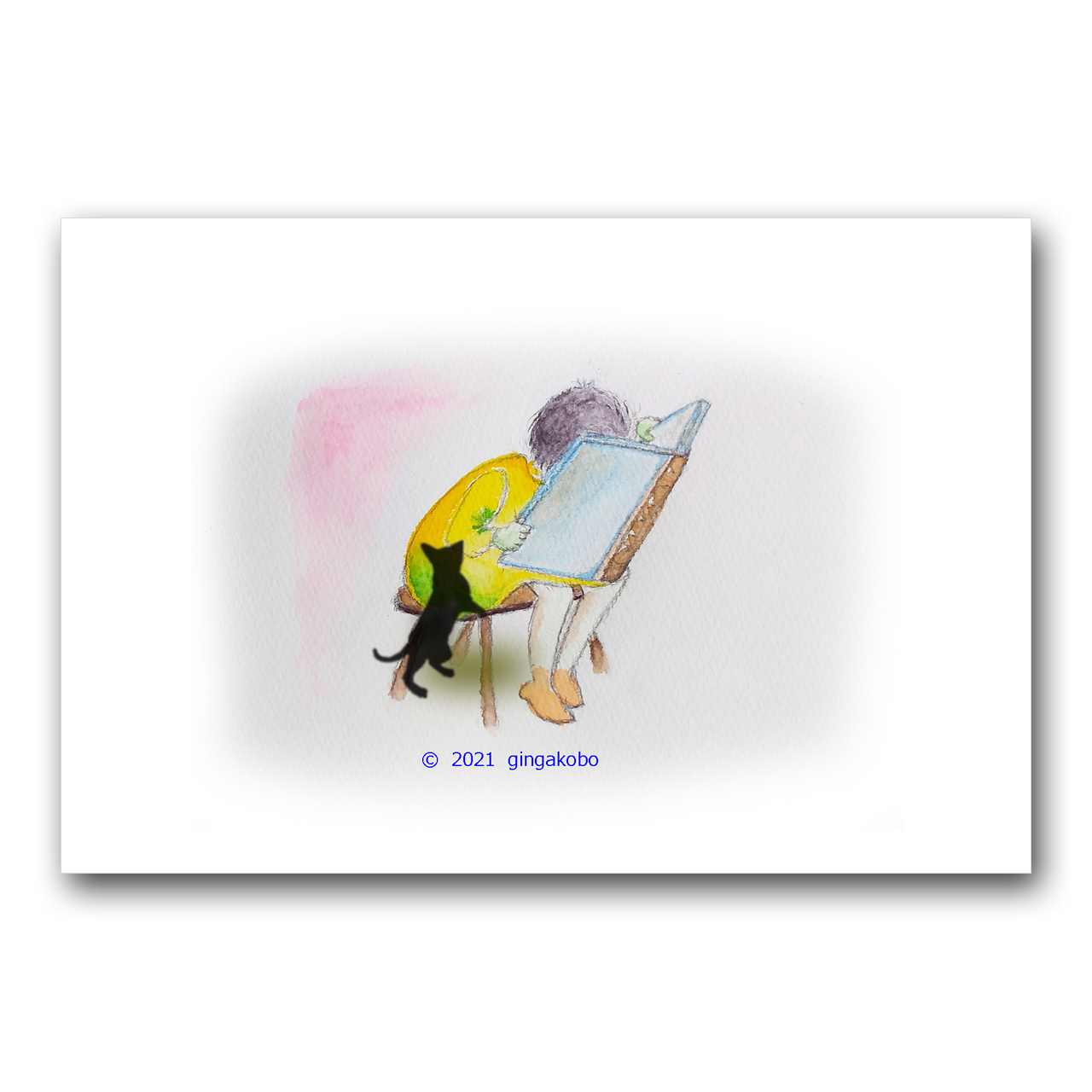 ちょっとー 見せてえ 猫 黒猫 女の子 ほっこり癒しのイラストポストカード2枚組no 1351 Iichi ハンドメイド クラフト作品 手仕事品の通販