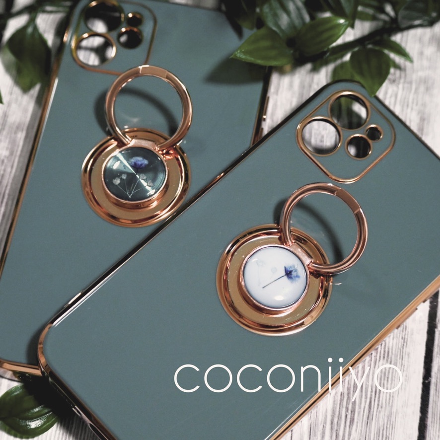 リング付 iPhoneケース Androidケース 押し花ケース ハンドメイド レディース スマホリングハンドメイド
