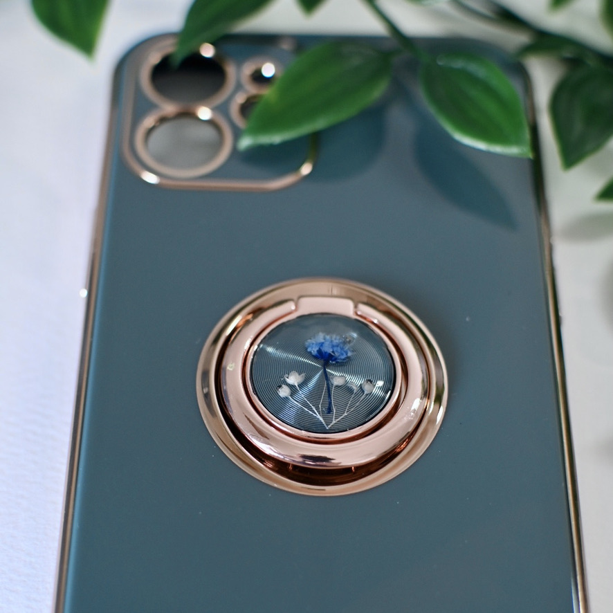 Iphoneケース リング付き 押し花 ドライフラワー ブルー 青 かすみ草 スマホケース スマートフォン Iichi ハンドメイド クラフト作品 手仕事品の通販