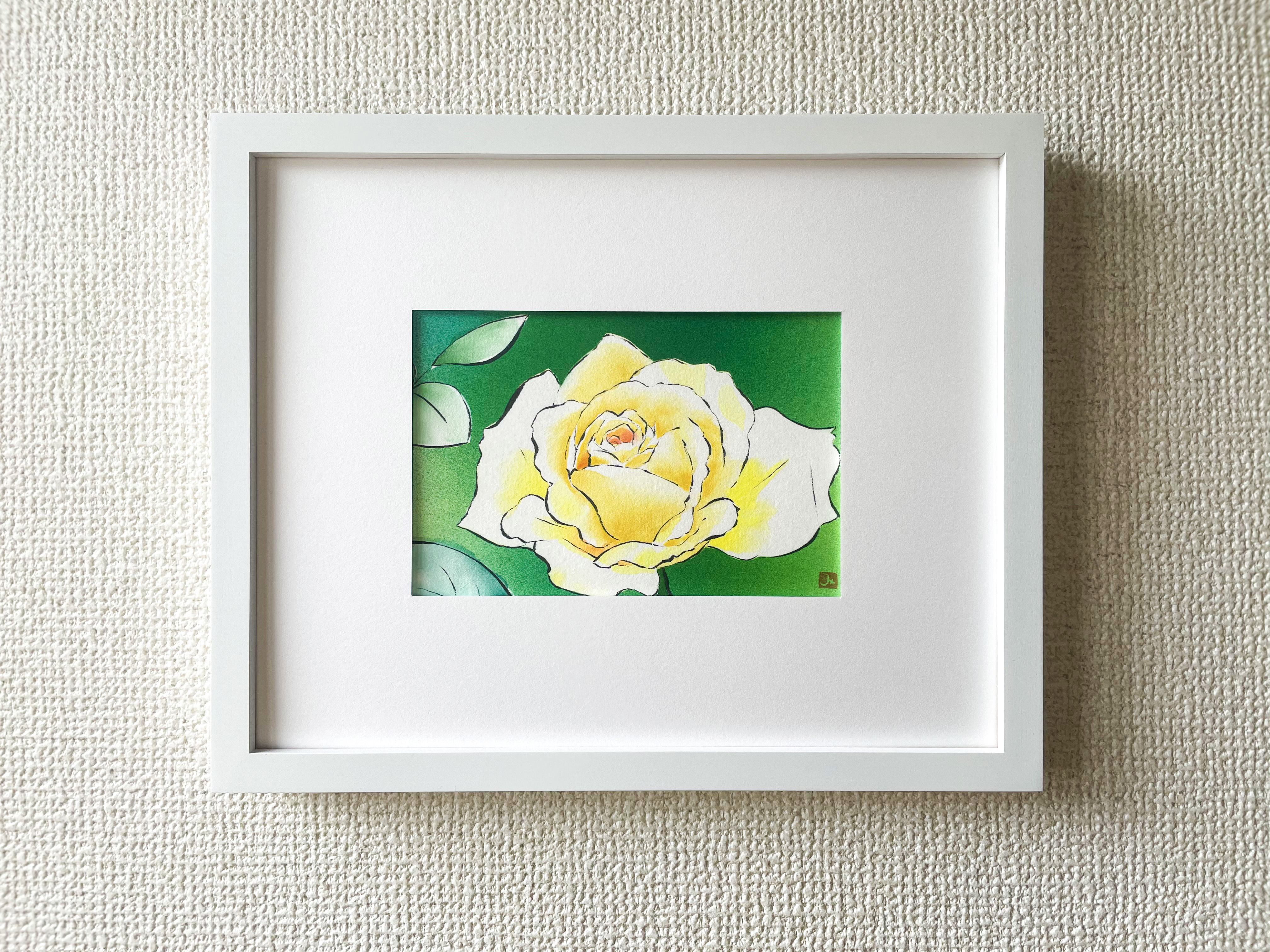 額付き 原画 黄色いバラ 薔薇 花の絵 インテリア 絵画 アート Iichi ハンドメイド クラフト作品 手仕事品の通販