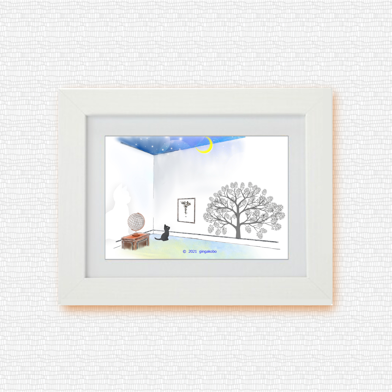 未来に逸 はぐ れて惟 おも う 猫 月 ほっこり癒しのイラストポストカード2枚組no 1358 Iichi ハンドメイド クラフト作品 手仕事品の通販